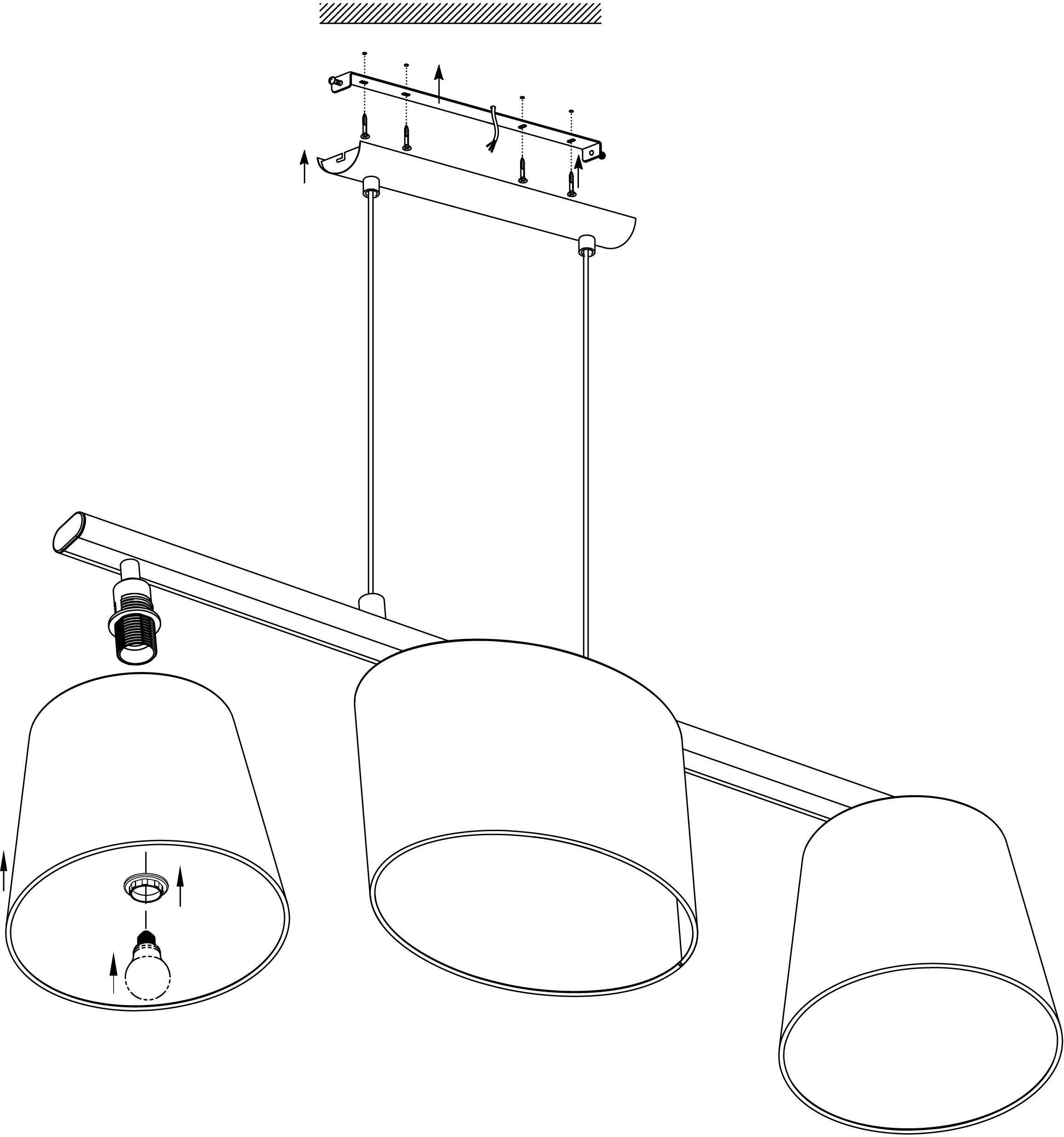 EGLO Hanglamp ALMEIDA 1 zwart / l86 x h110 x b25,5 cm / excl. 3x e14 (elk max. 25 w) / stof