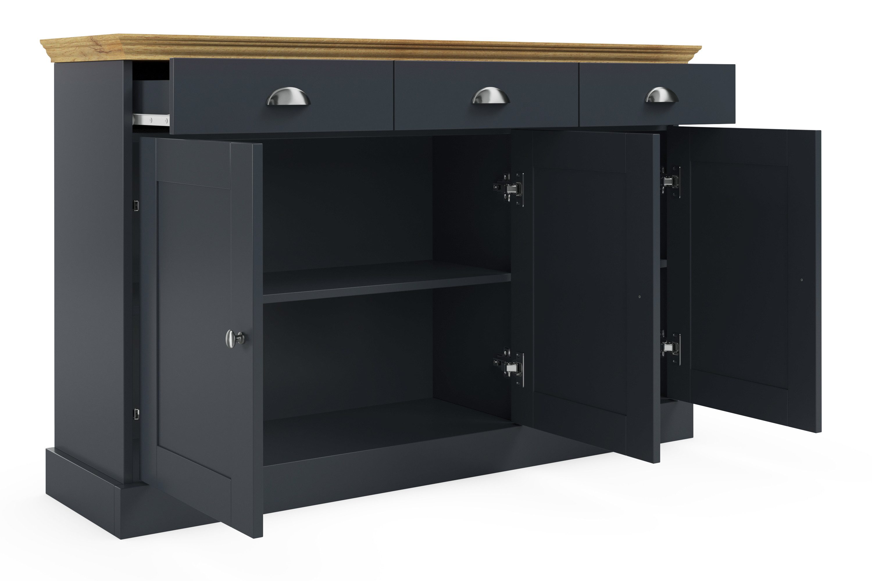 Home affaire Dressoir Motala Commode, 3 lades en 2 verstelbare planken, breedte 125 cm
