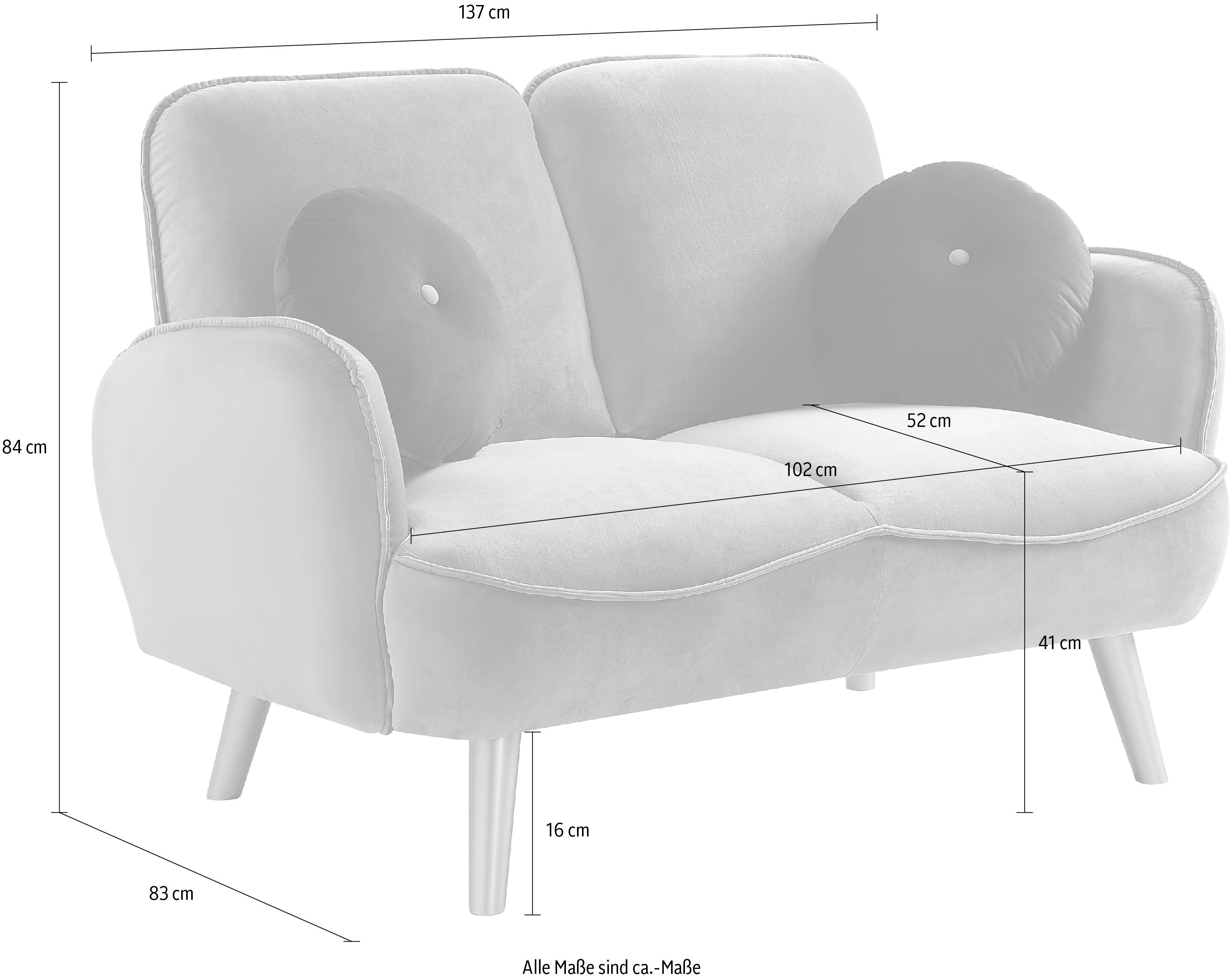 ATLANTIC home collection 2-zitsbank Ben met nosagvering, incl. 2 sierkussens, goudkleurige massief houten poten