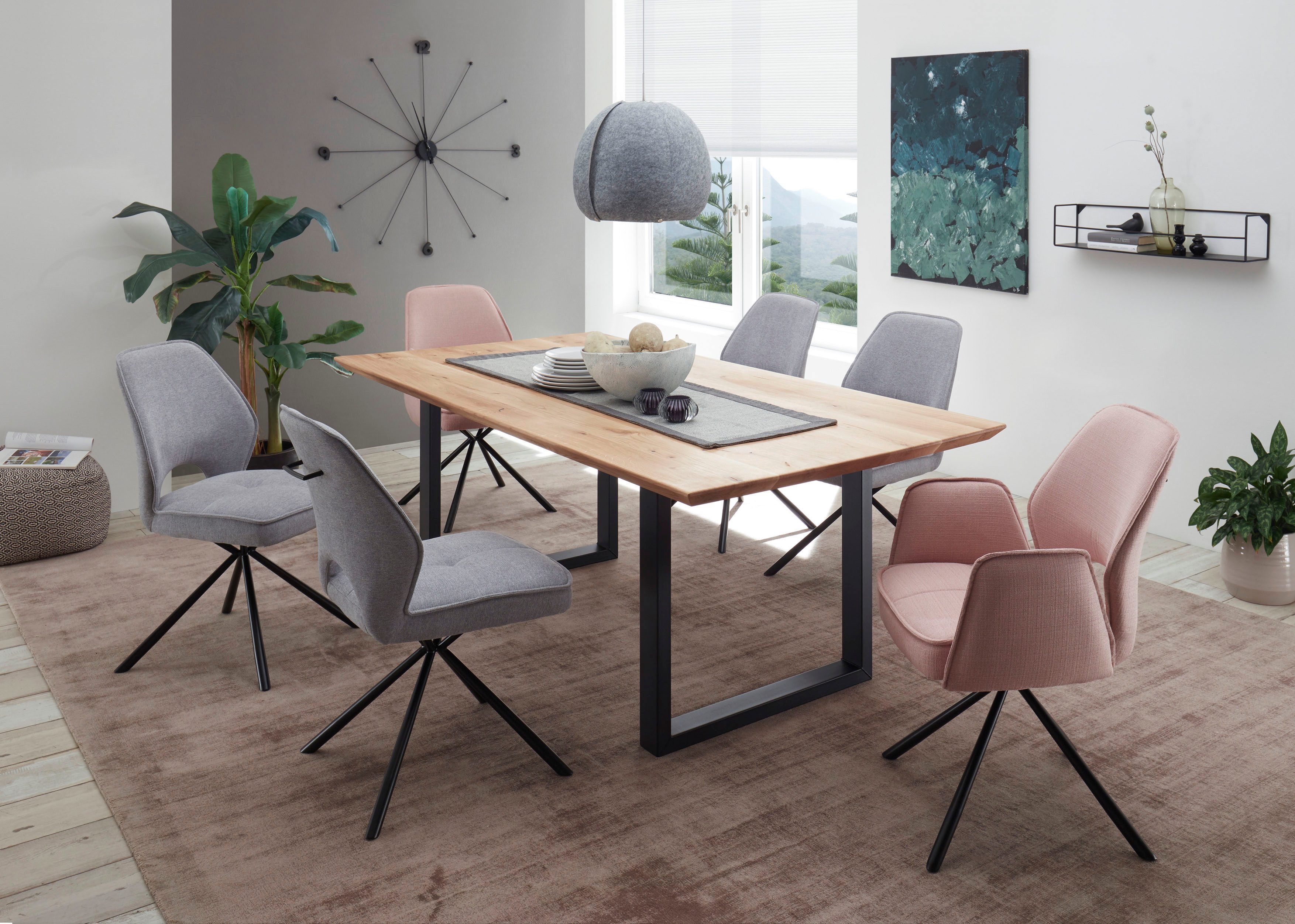Stolkom Eettafel Bennet Eik massief hout, tafel met Zwitserse rand