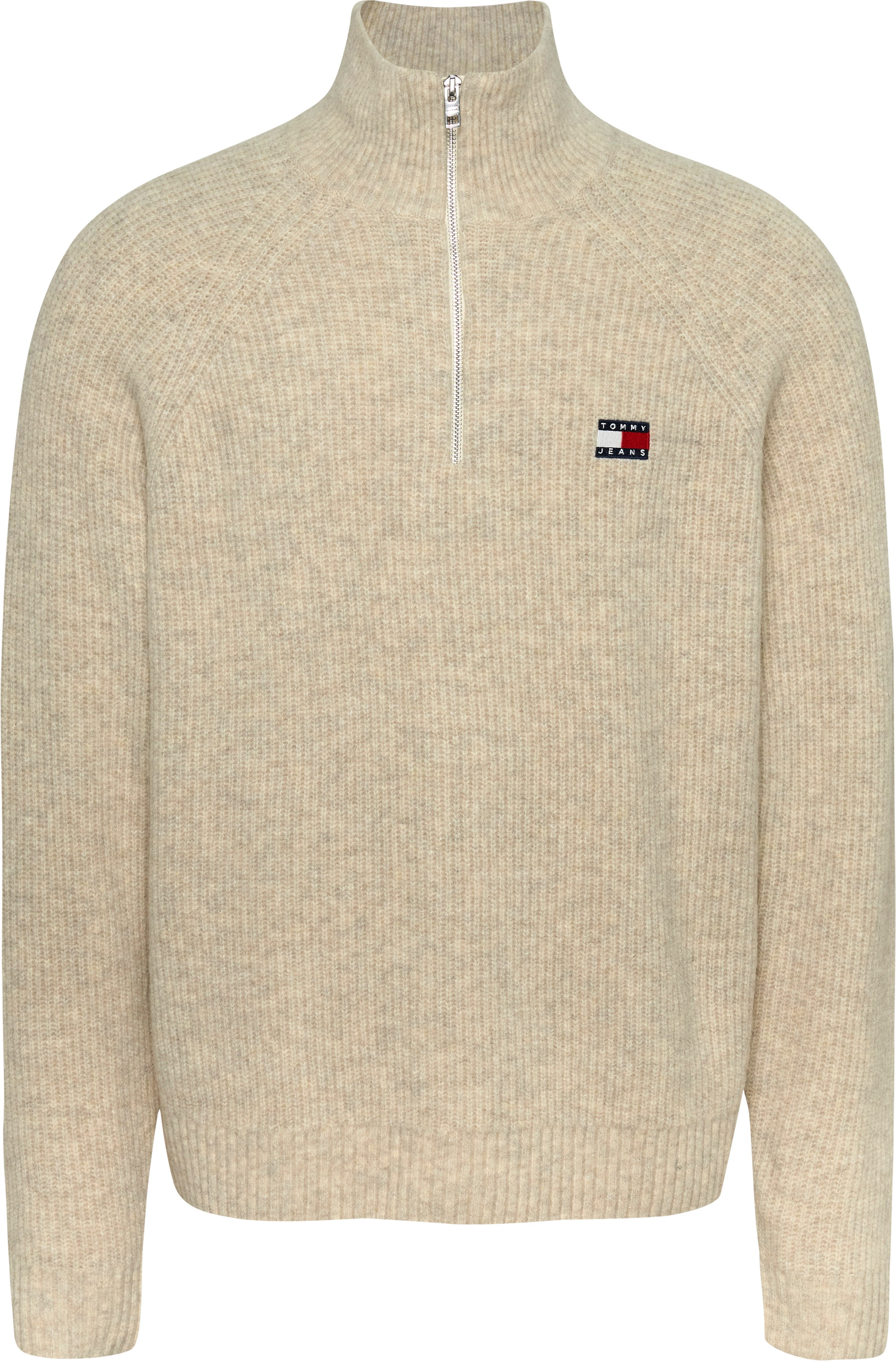 TOMMY JEANS Gebreide trui TJM REG 1 4 ZIP RAGLAN BADGE Ritssluiting tot borsthoogte met geborduurd merklogo