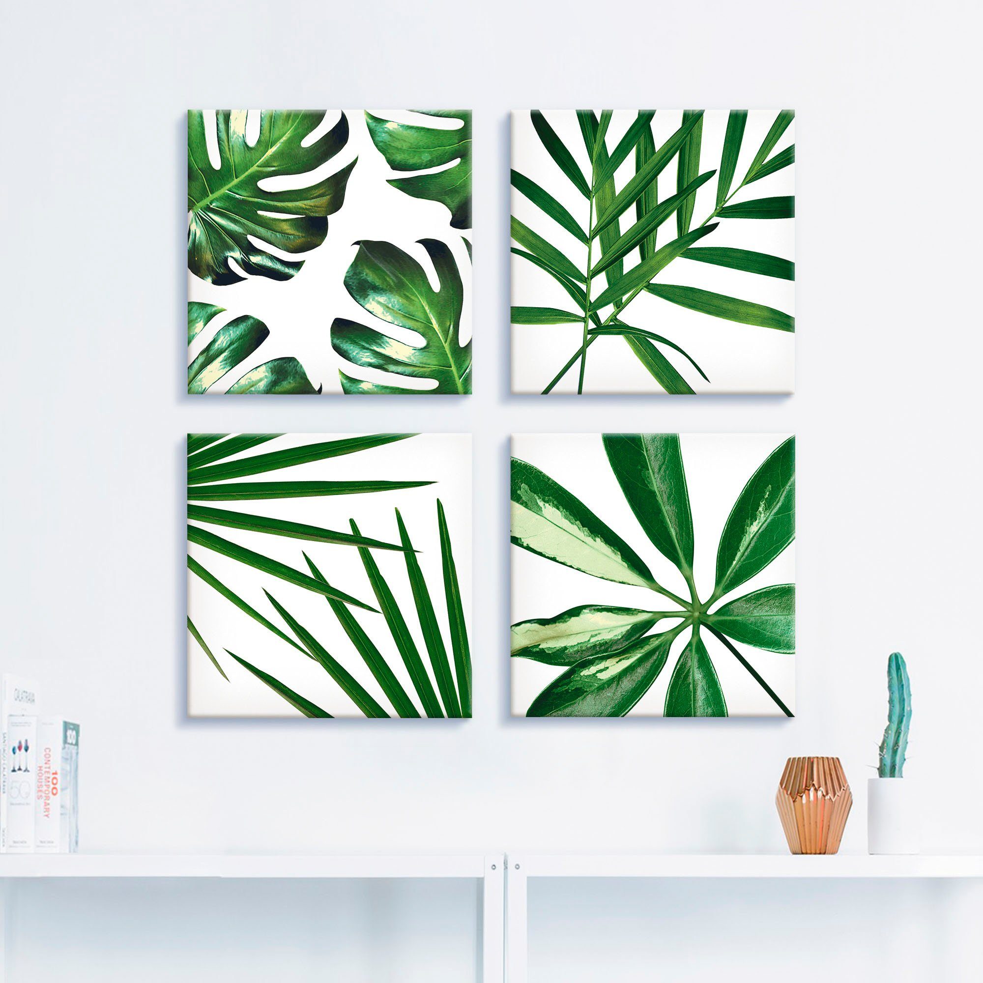 Artland Artprint op linnen Bladeren set van 4, verschillende maten (4-delig)