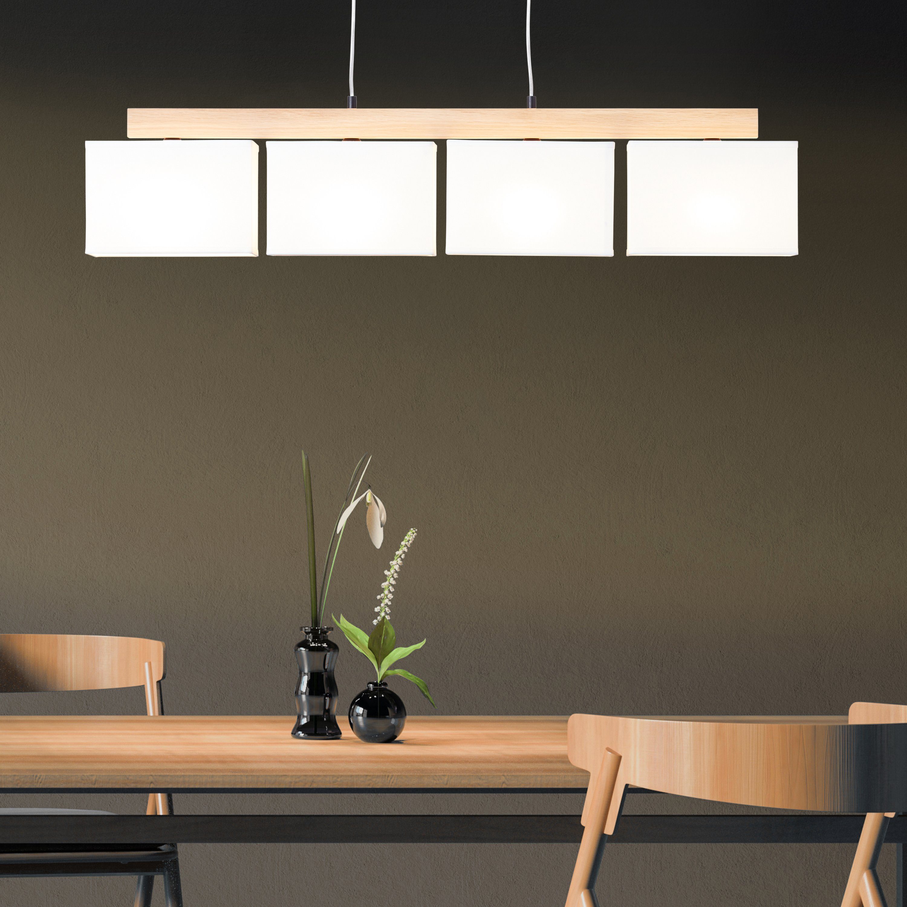 Brilliant Leuchten Hanglamp Rayan Stoffen kappen, H 113 cm, B 95 cm, 4 x E27, geolied eiken/wit (1 stuk)