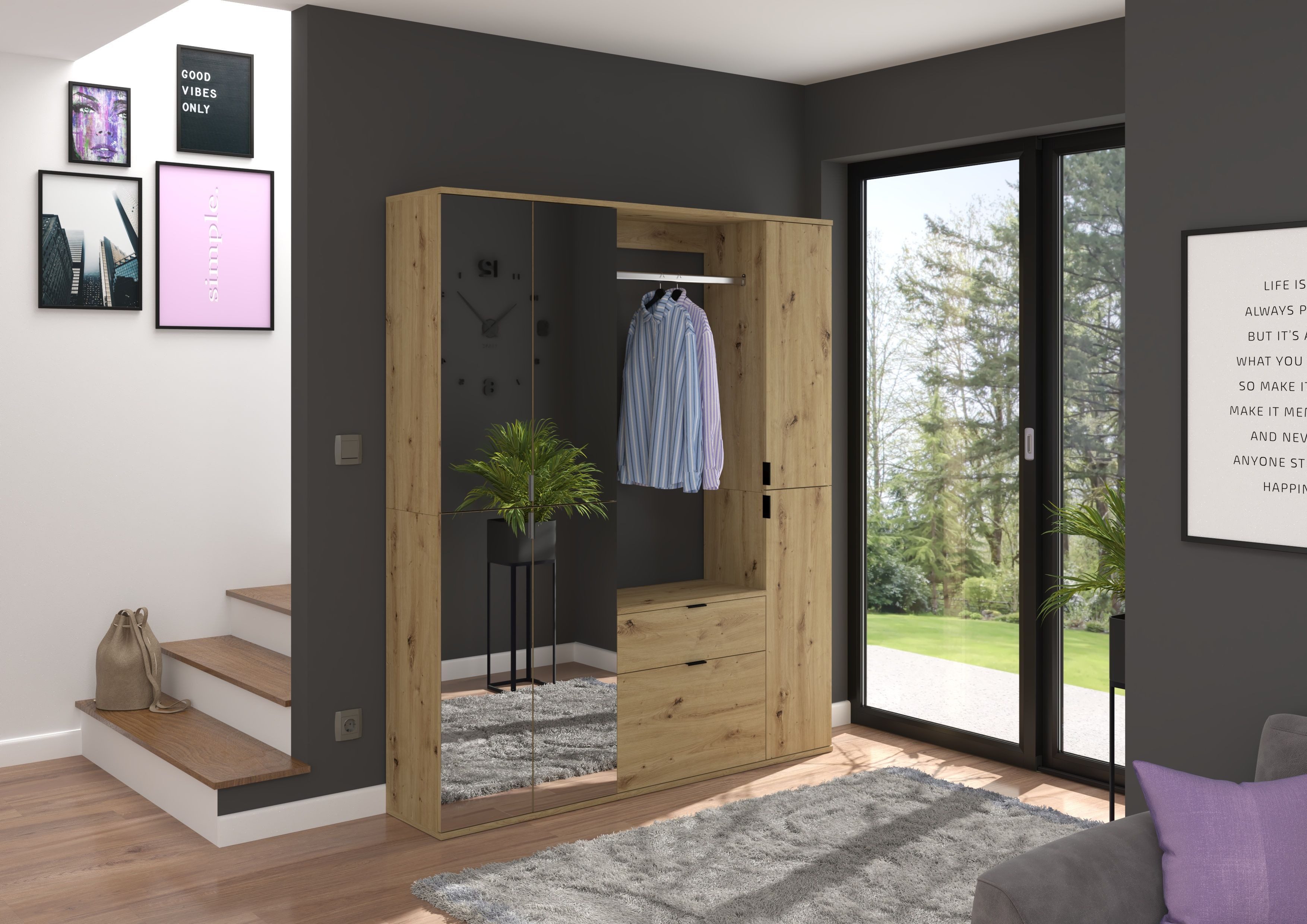 INOSIGN Halmeubelset Trondheim, Breedte 152 cm, 5-delig, bestaande uit: 2x garderobekast, 1 commode, 1 kledingstang, 1 legplank (set, 4-delig)