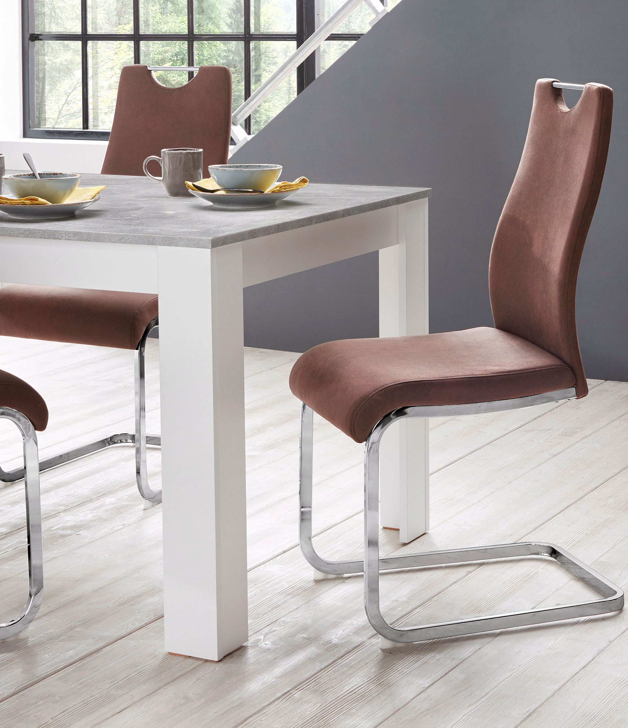 Home affaire Eetkamerstoel Milano (2 of 4 stuks), bekleding in microvezel of koord, sledestoel (set)