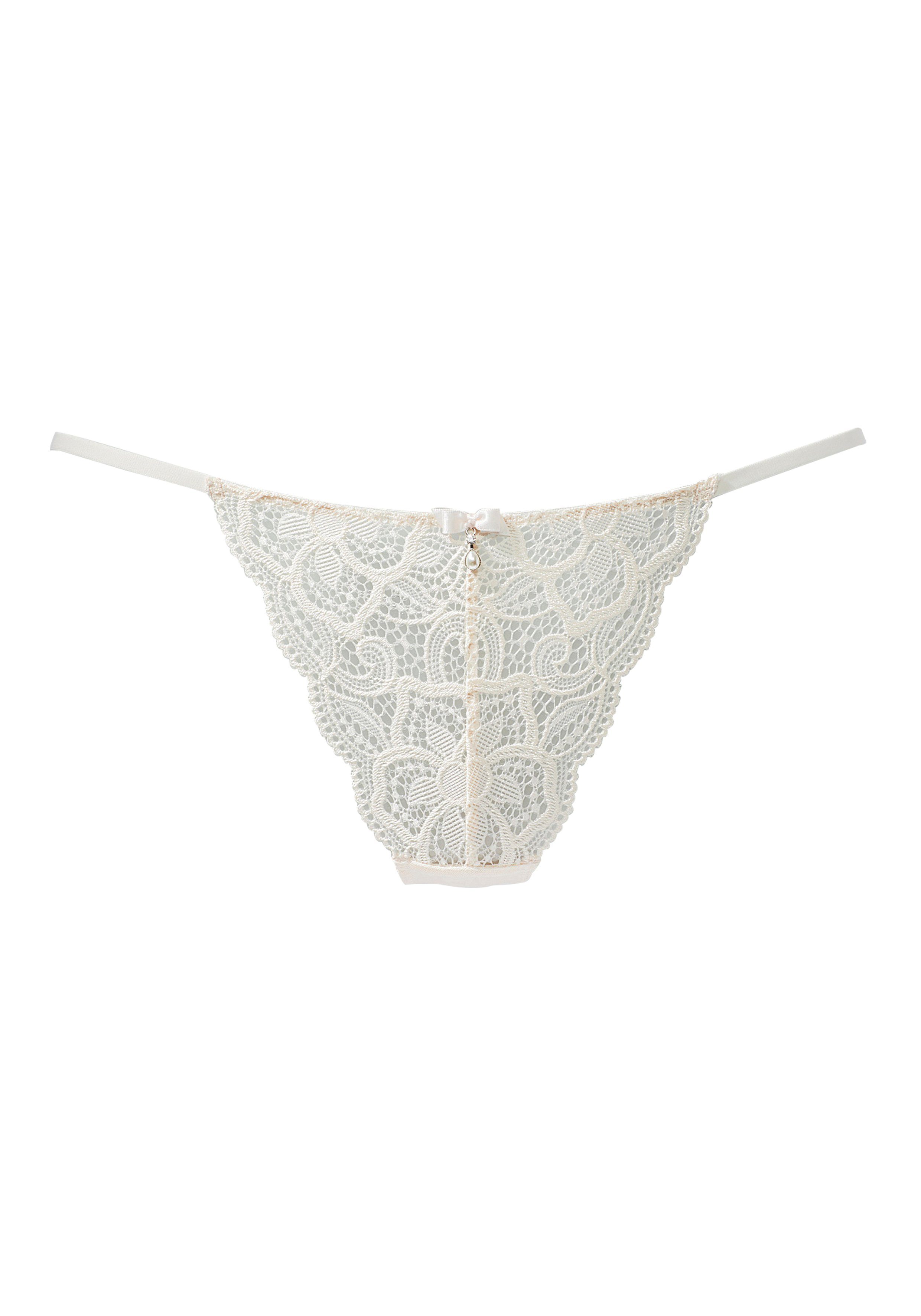 Lascana String Nikoletta van gebloemd kant met accessoire in kralen-look