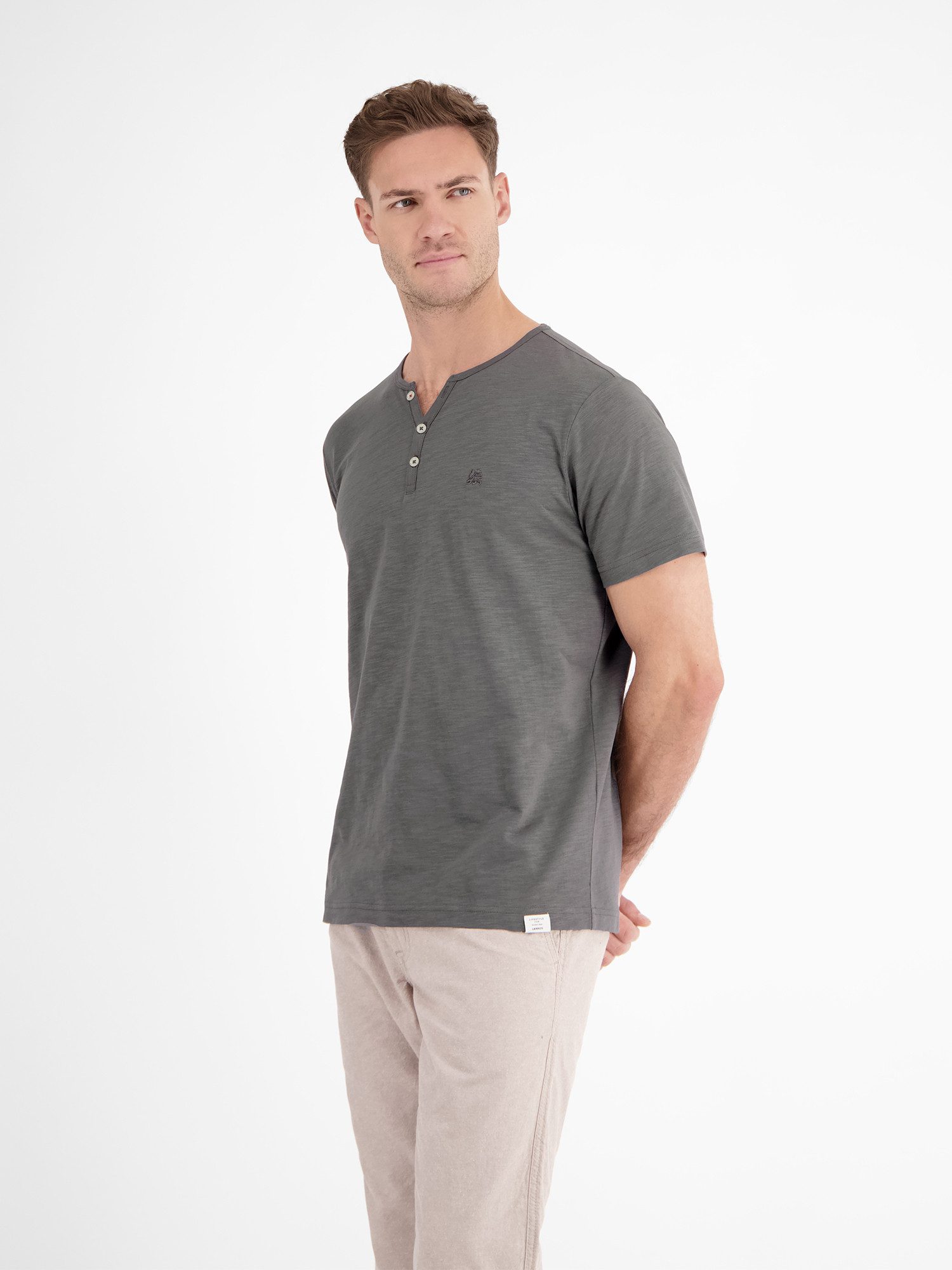 Lerros Henleyshirt LERROS serafino-shirt in effen structuurstof