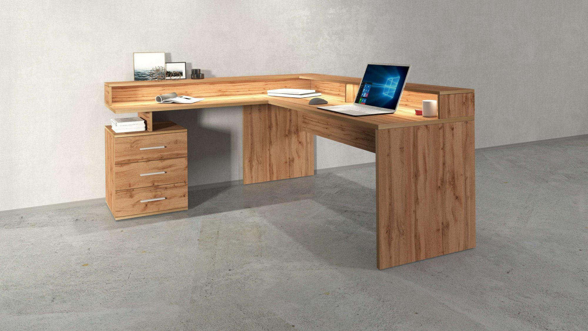 INOSIGN Hoekbureau New Selina Bureau, lades, met of zonder monitorsteun, B 180/160 cm