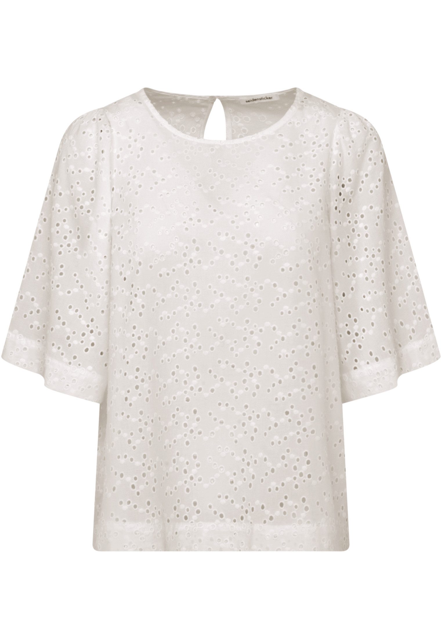 seidensticker Overhemdblouse Zwarte roos Korte mouwen ronde hals borduursel