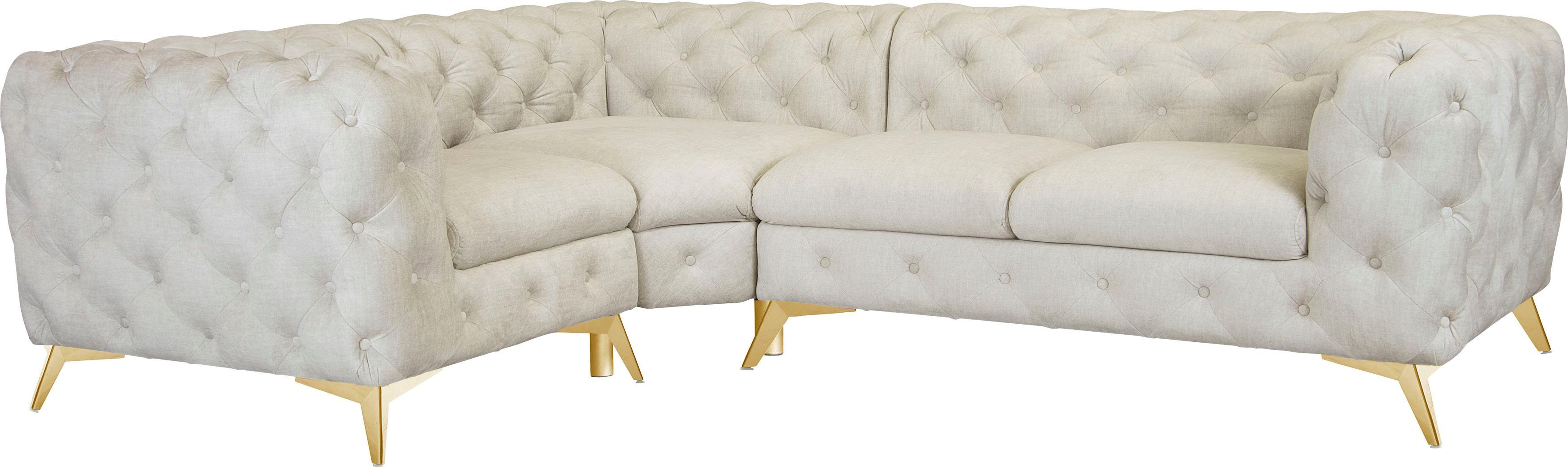 Leonique Chesterfield-bank Glynis L-vorm luxueuze capitonnage, moderne chesterfield look, kleur van de poten ter keuze