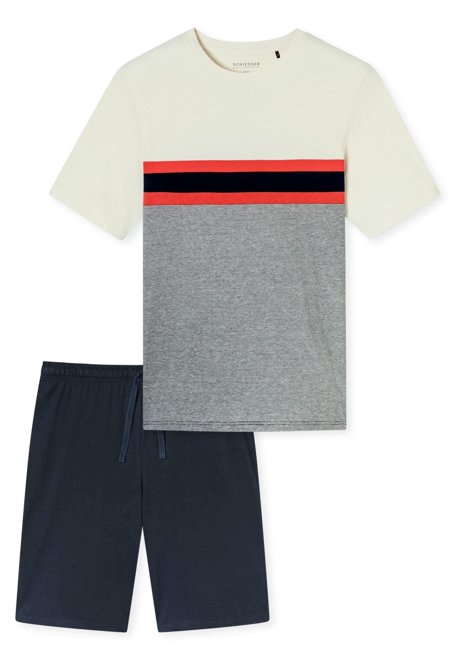 Schiesser Shortama Casual Nightwear Shorts in uni met bindband aan de tailleband (2-delig)
