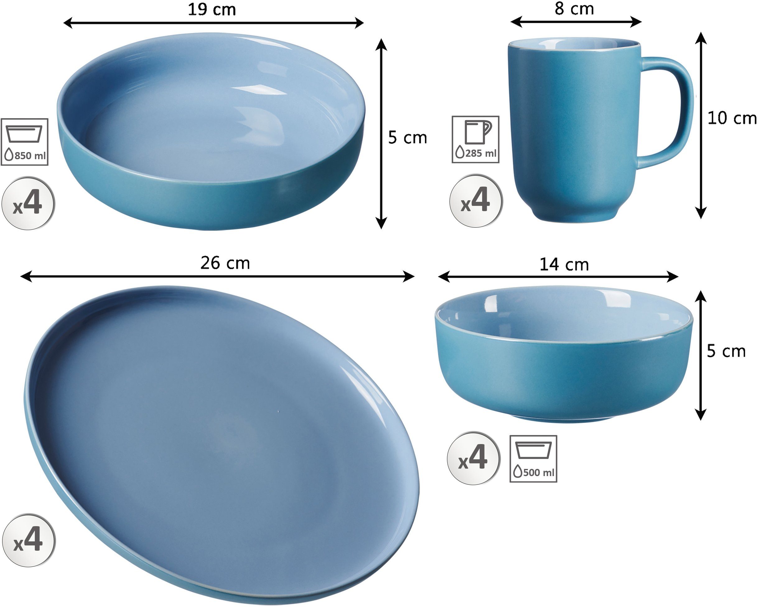 Ritzenhoff & Breker Combi-servies Serviesset, servies Jasper in scandinavische stijl, 16 delen, voor 4 personen (set, 16-delig)