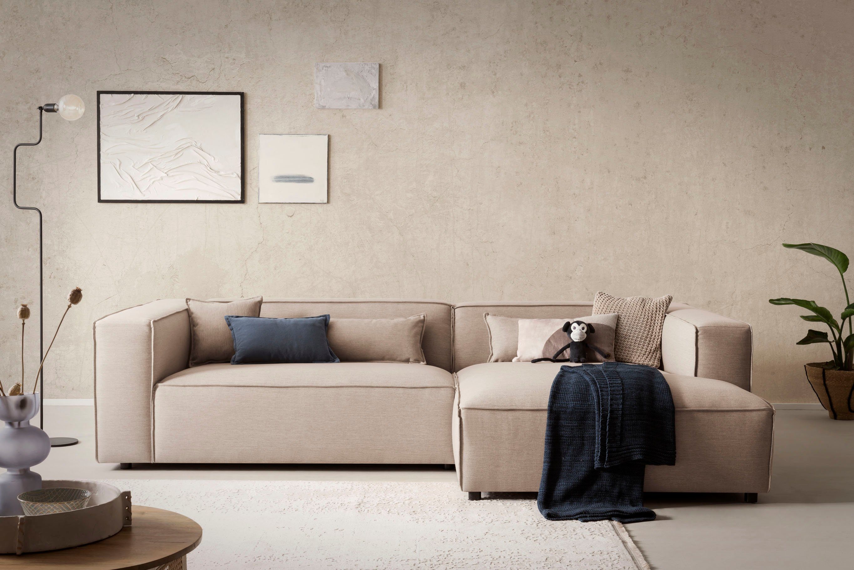 LeGer Home by Lena Gercke Hoekbank PIARA XXL, Big-sofa in cord of linnenlook, L-vorm, met biesnaad