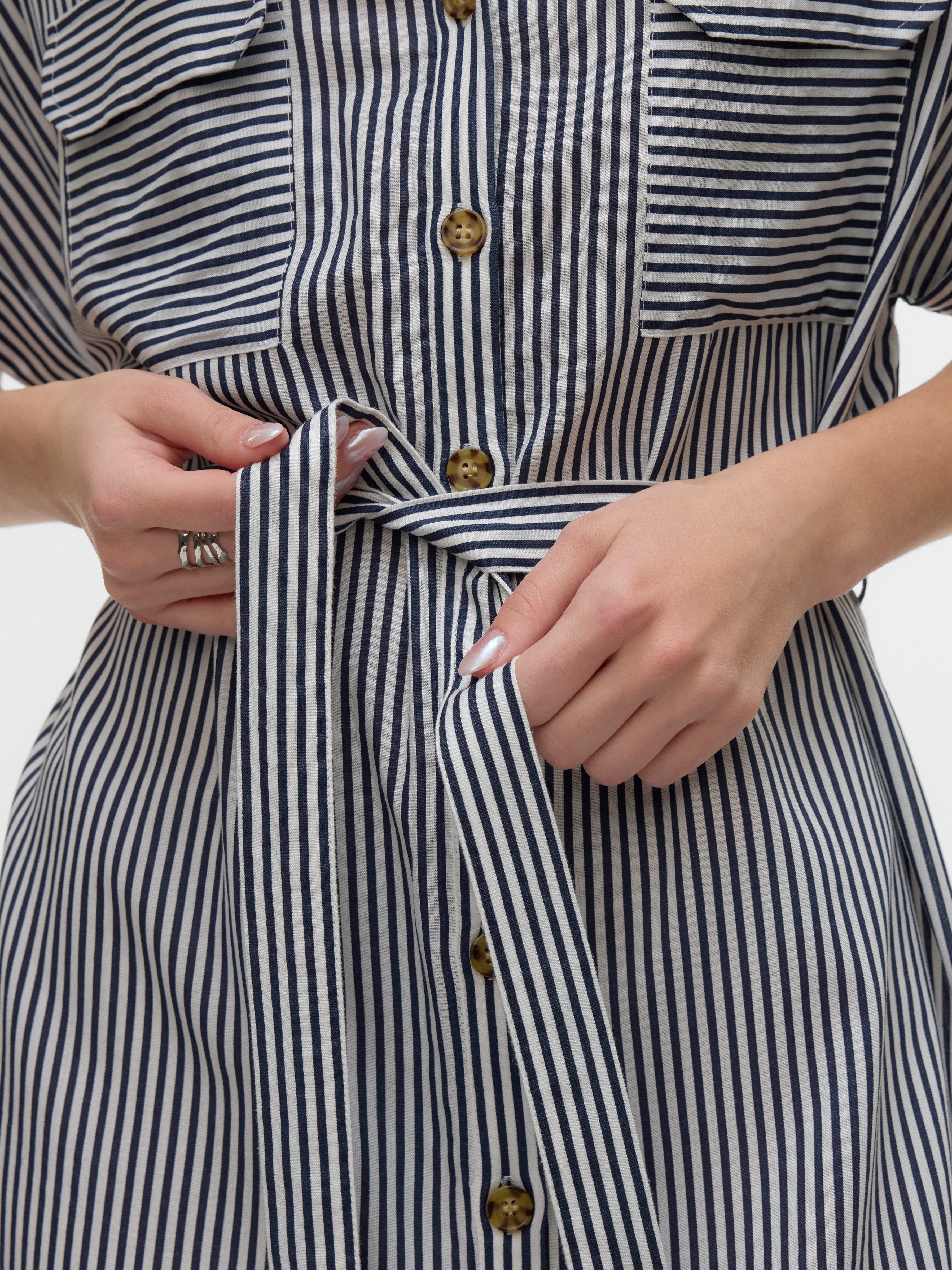 Vero Moda Midi-jurk VMBUMPY SS SHORT SHIRT DRESS WVN GA NOOS