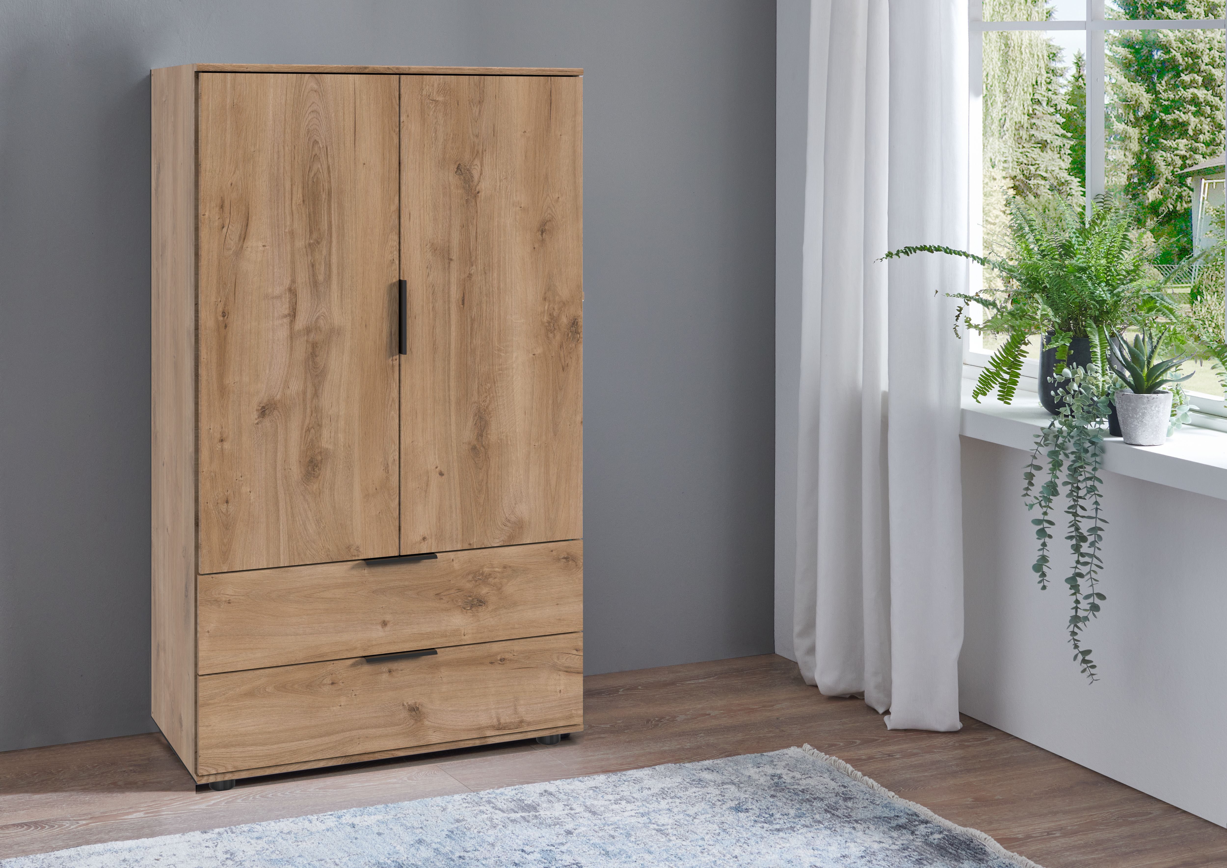 Wimex Waskast Easy Plus kledingkast garderobe 2 lades, 81 of 130 cm breed in verschillende kleuren, moderne look met zwarte metalen handgrepen