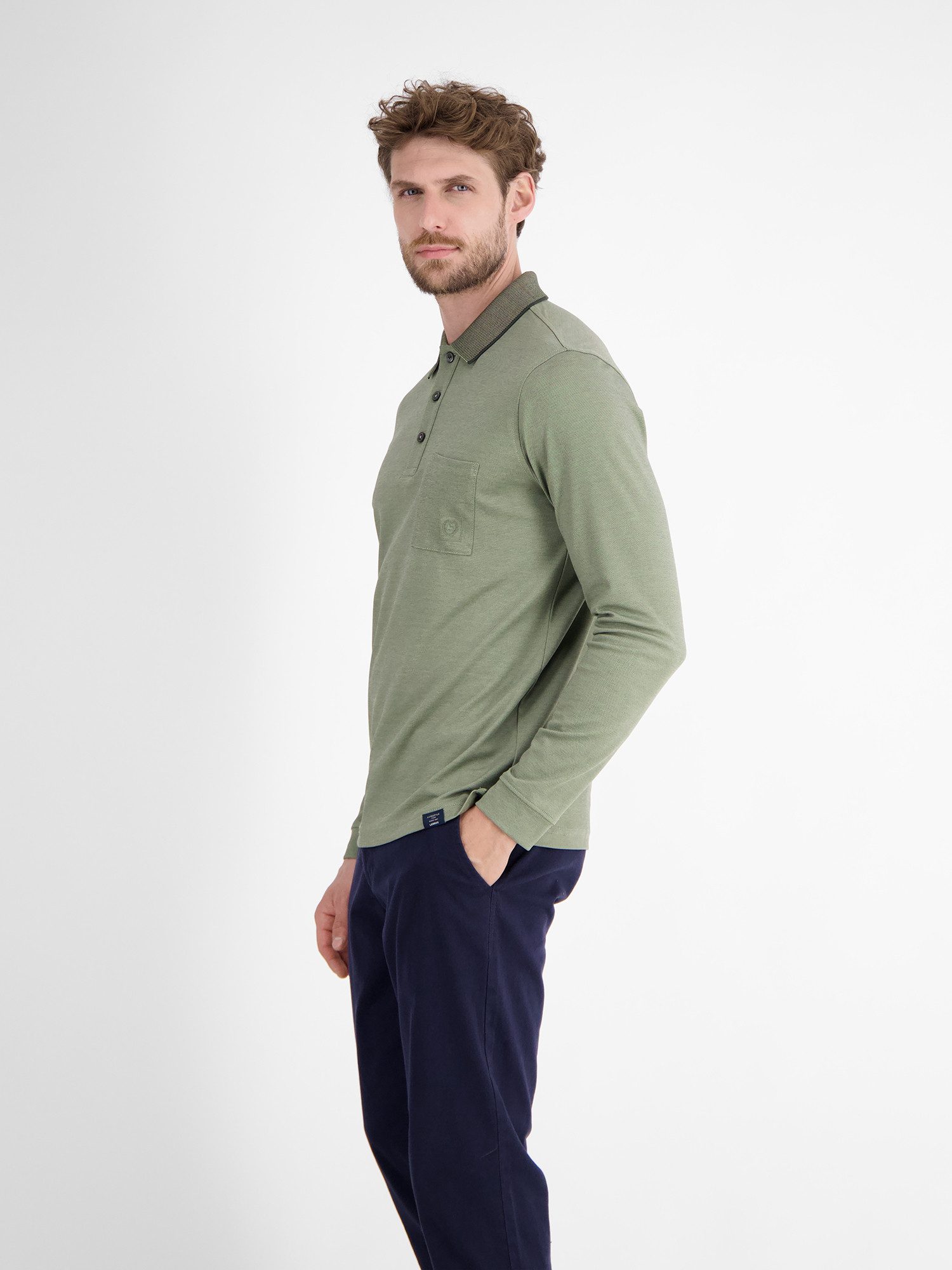 Lerros Poloshirt met lange mouwen LERROS Lange mouwen polo voor heren in structuuroptiek