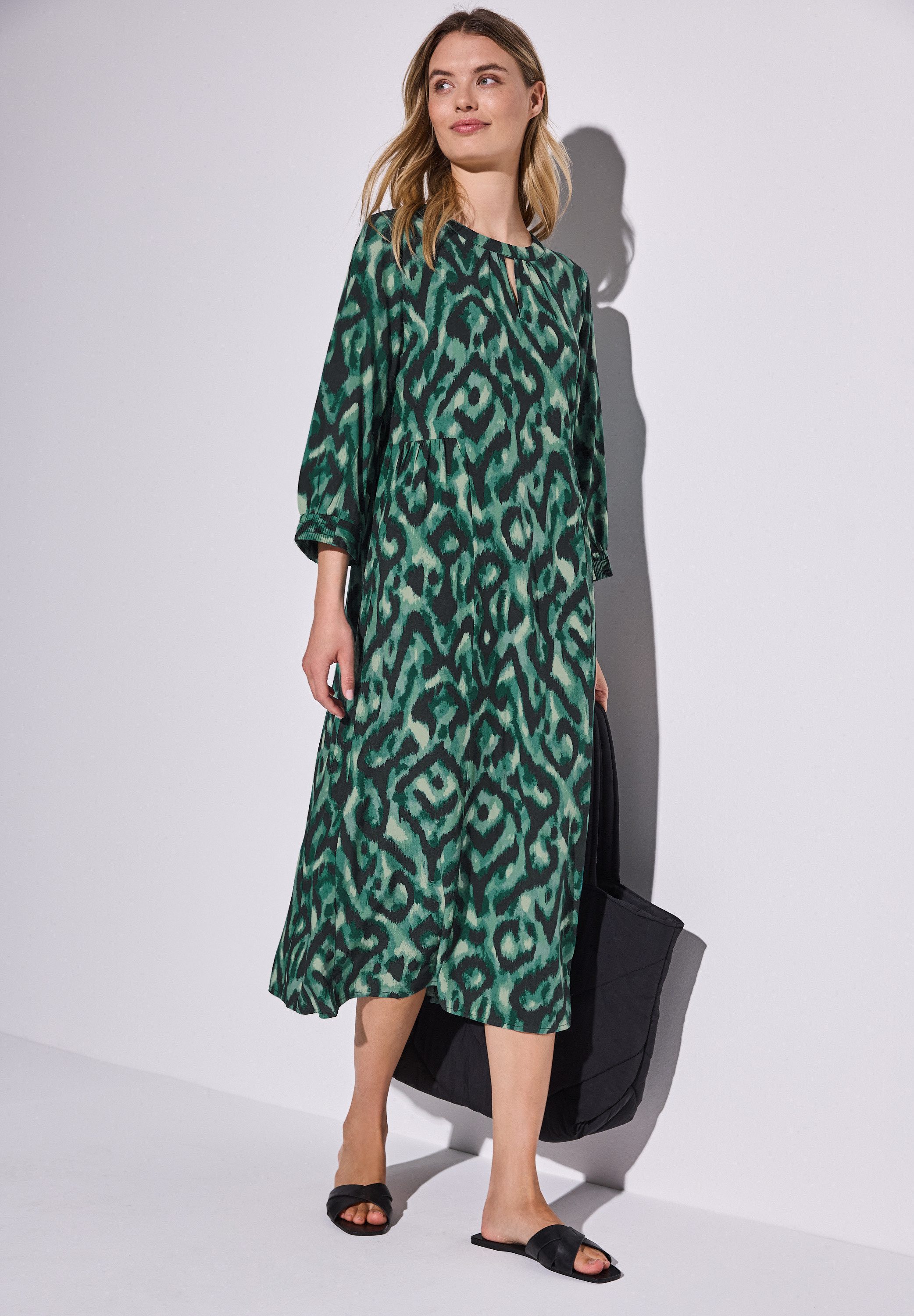 STREET ONE Midi-jurk 3/4 mouw met grafisch patroon dames midi-jurken maat 34 groen