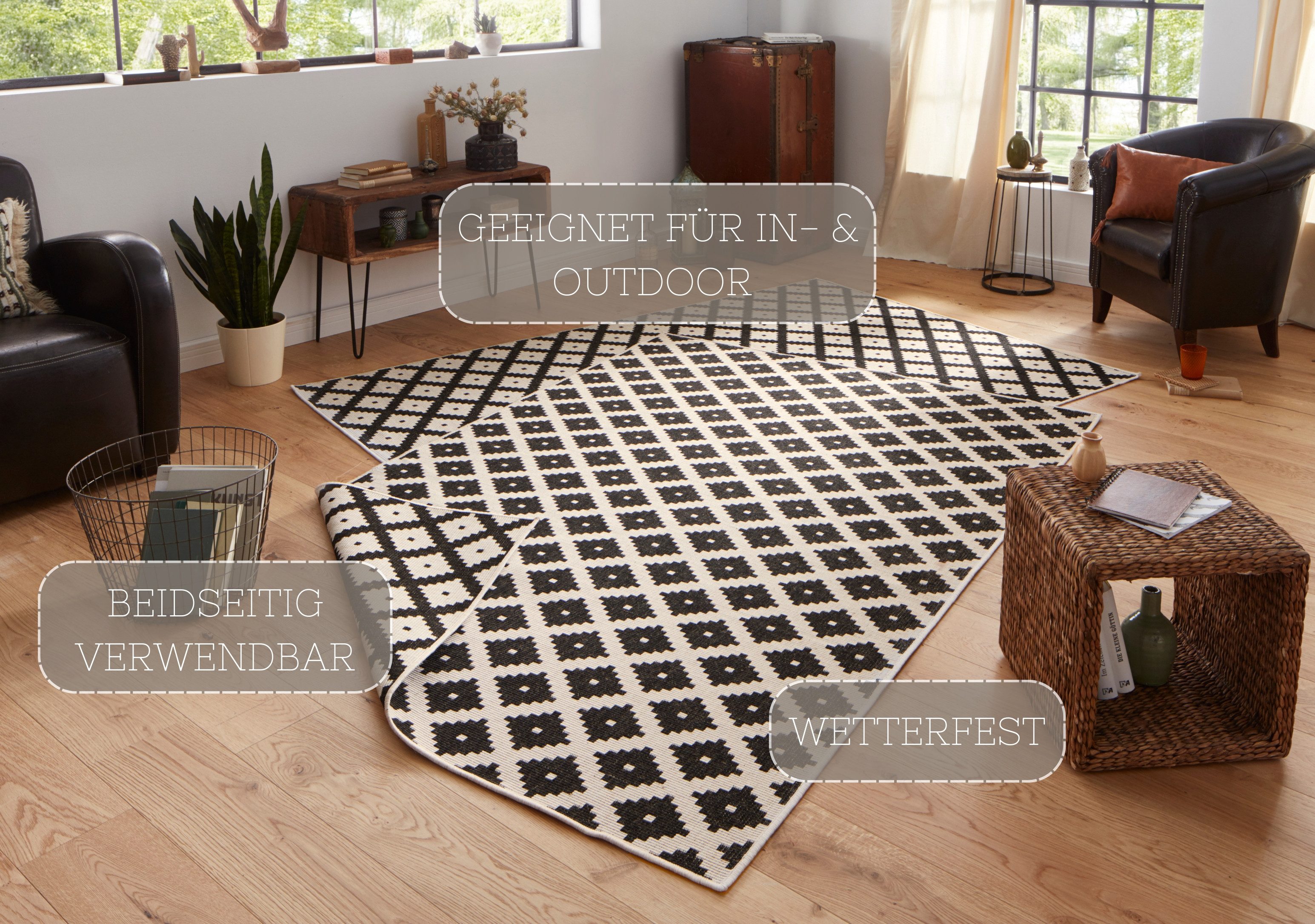 NORTHRUGS Vloerkleed Nizza omkeerbaar tapijt Binnen- en buitengebruik, weerbestendig, balkon, loper, woonkamer, waterbestendig