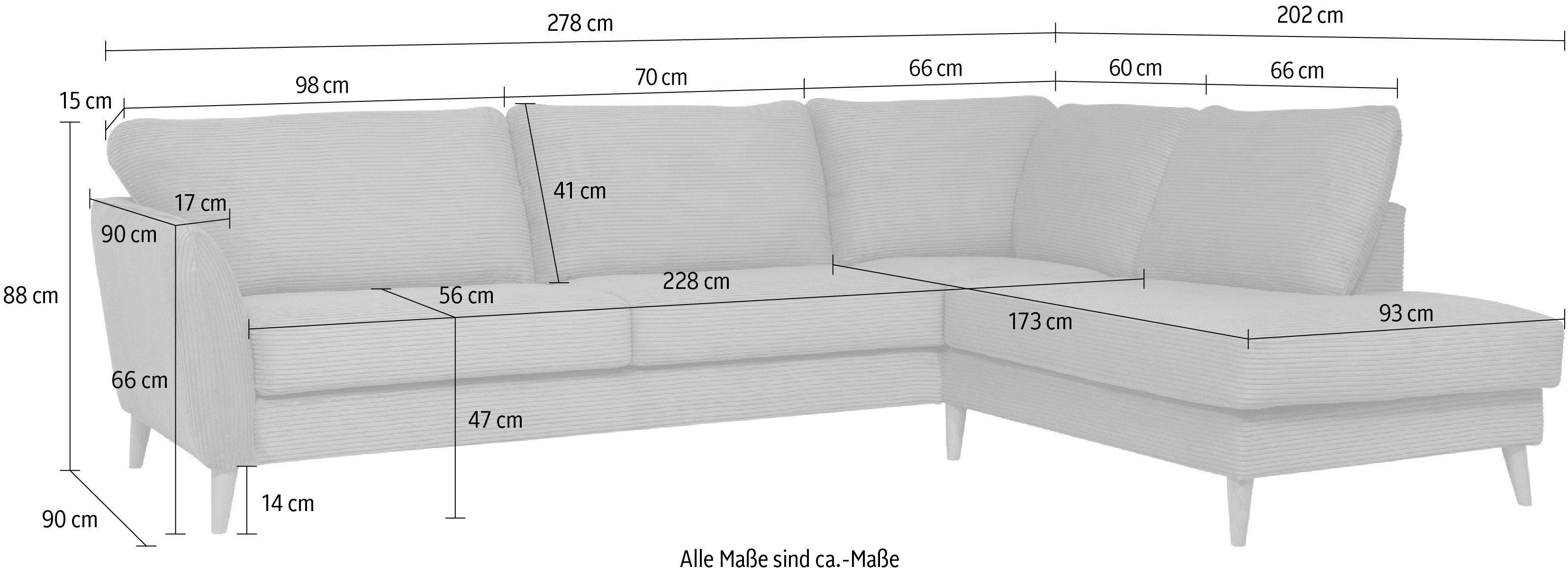 Home affaire Hoekbank MARSEILLE 278x202 cm, L-model, Ottom. Rechts/links Massief houten poten van eiken, in verschillend overtrekken en kleurvarianten