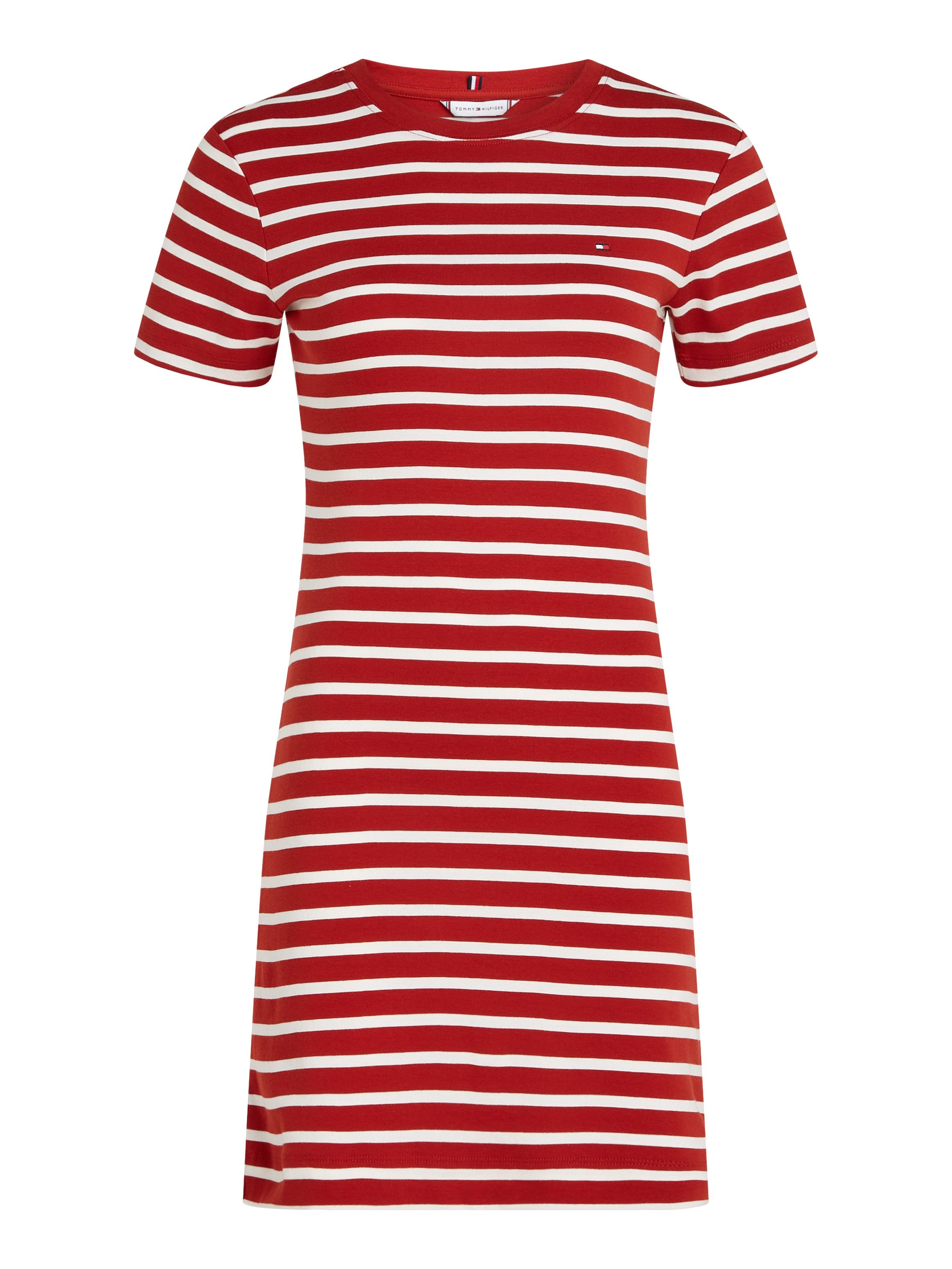 Tommy Hilfiger Shirtjurk NEW CODY STR SLIM SHORT DRS SS met allover streepdessin, logo-vlag
