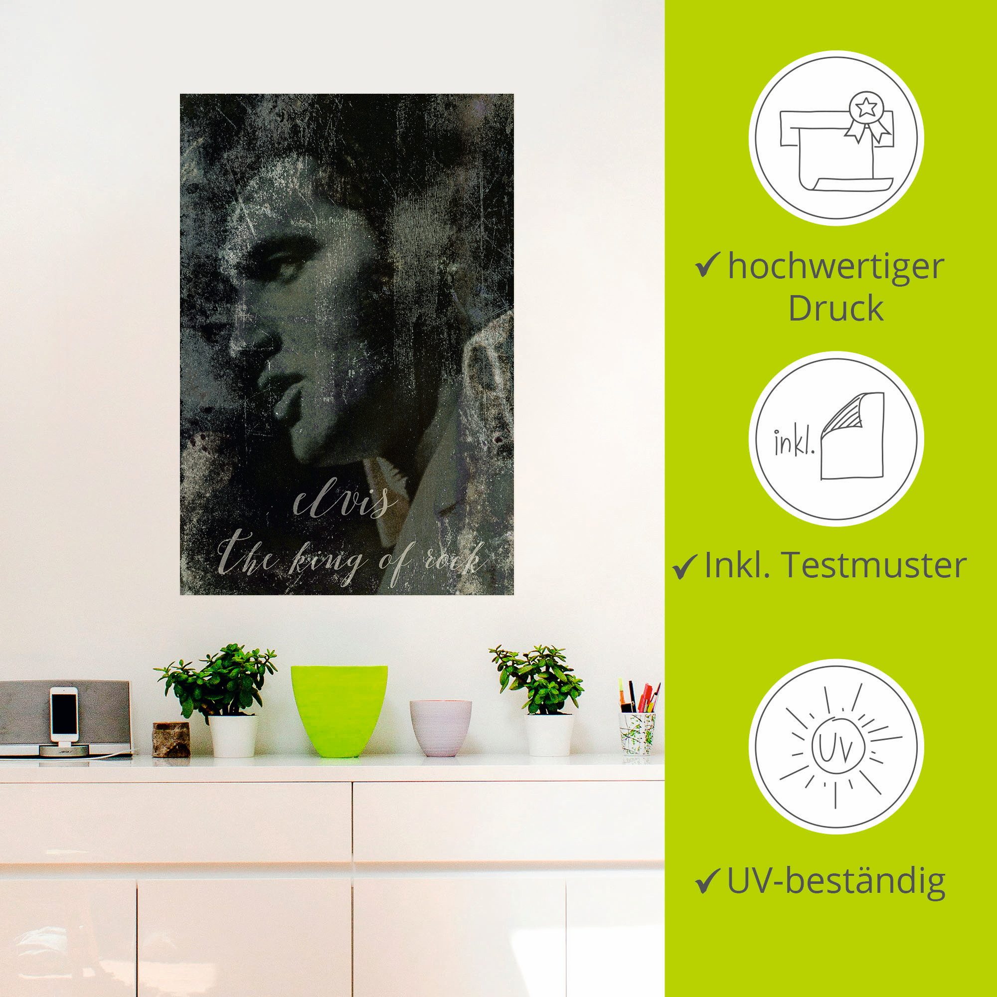 Artland Artprint Elvis the King als artprint van aluminium, artprint voor buiten, artprint op linnen, poster, muursticker