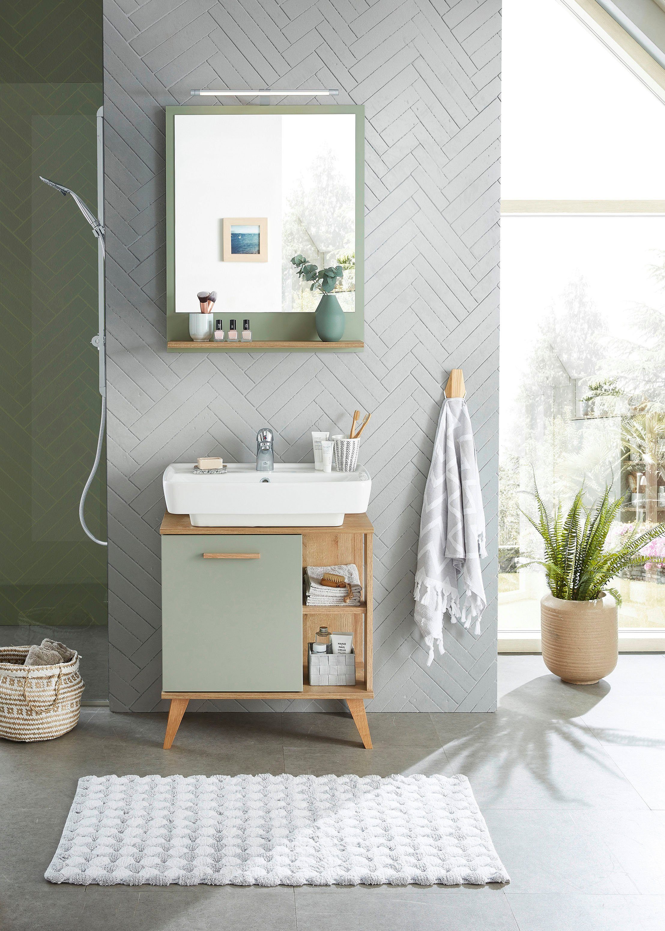 Saphir Wastafelonderkast Quickset 963 Onderkast, sage reproductie, 1 deur Wastafel kast inclusief deurdemper, 60,5 cm breed, zonder wastafel