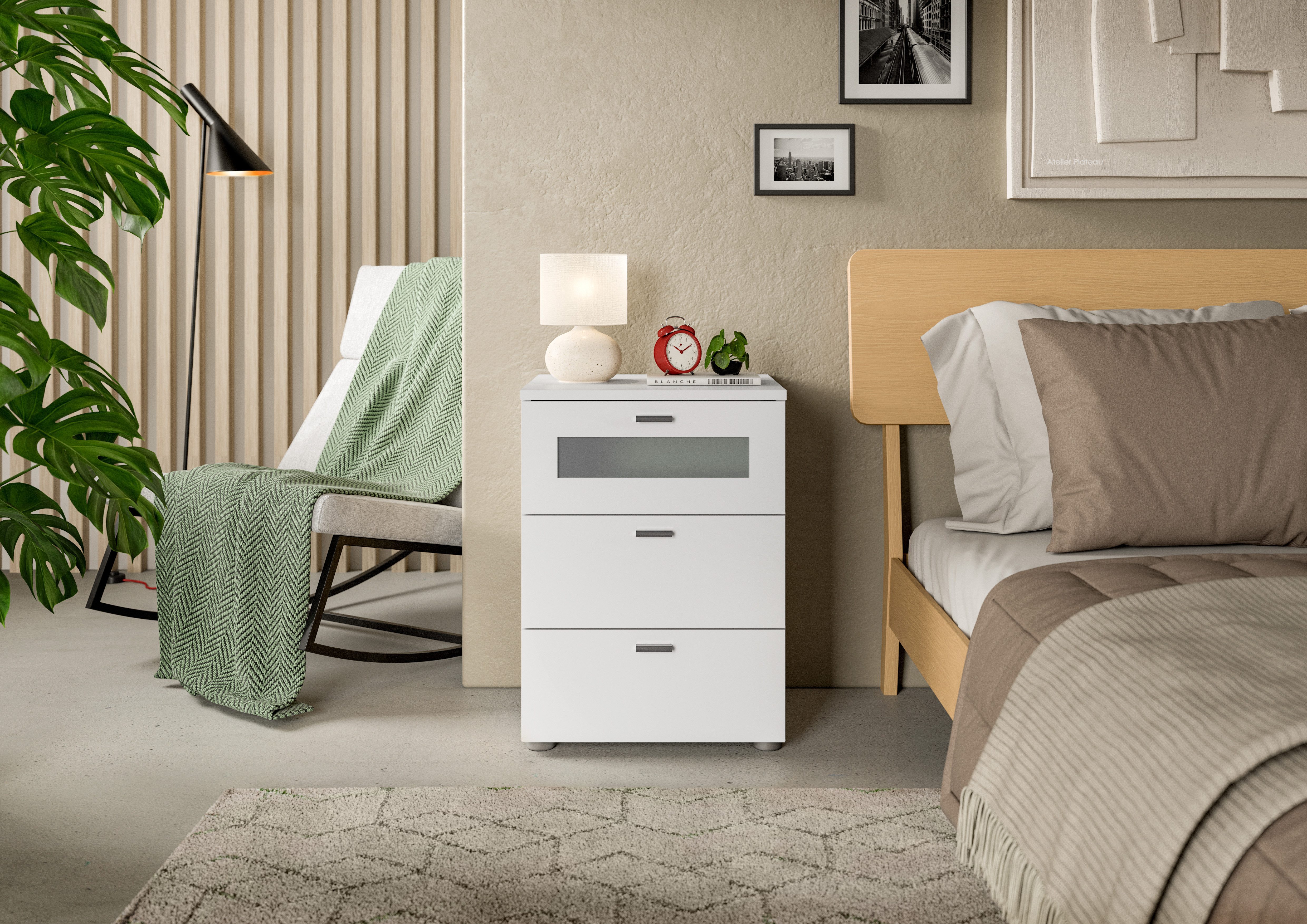 INOSIGN Nachtkastje Onex, breedte 45 cm, met glazen front in de lade, veelzijdig inzetbaar
