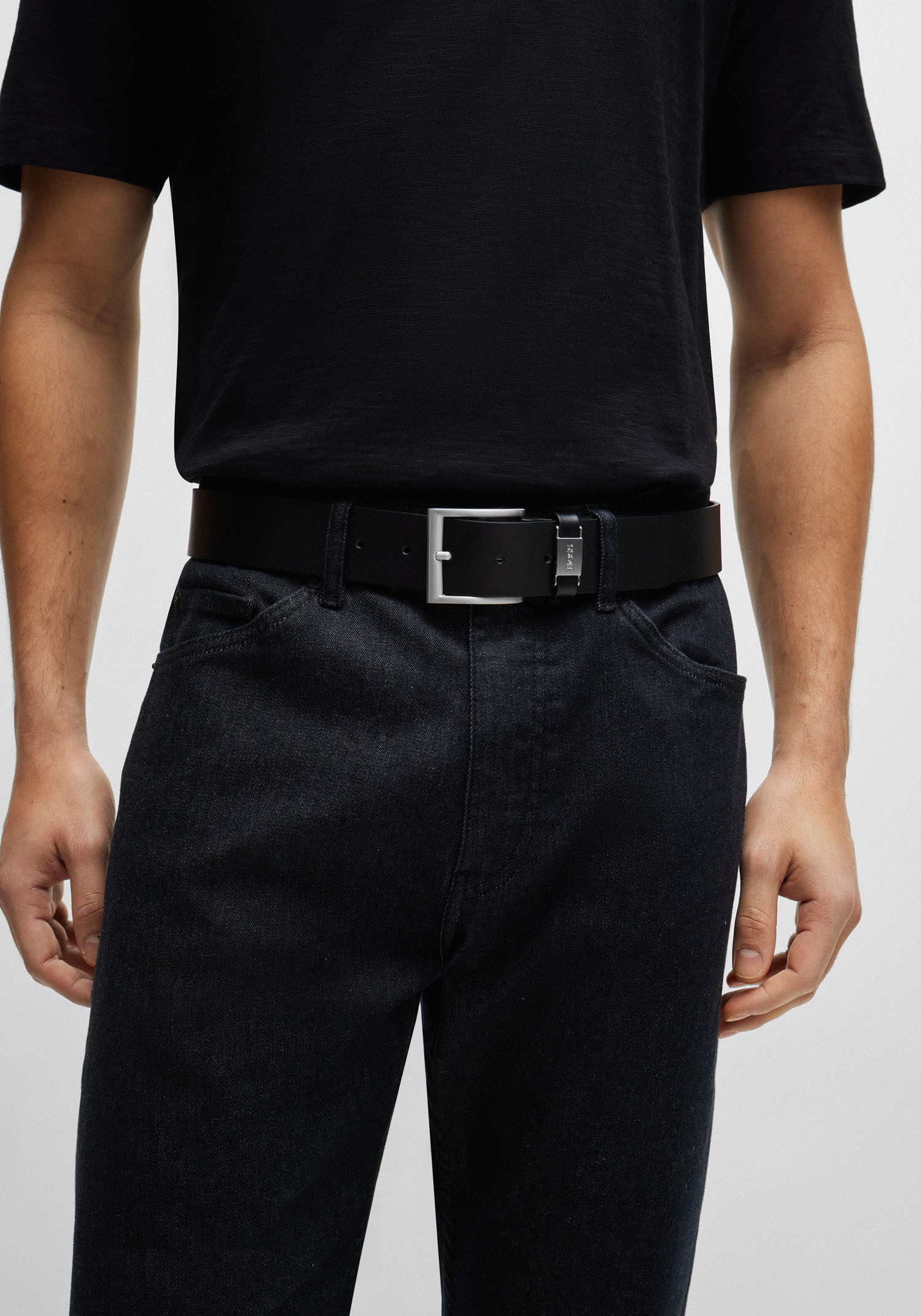 Boss Leren riem Connio zilverkleurige sluiting & logo-tekst op de lus