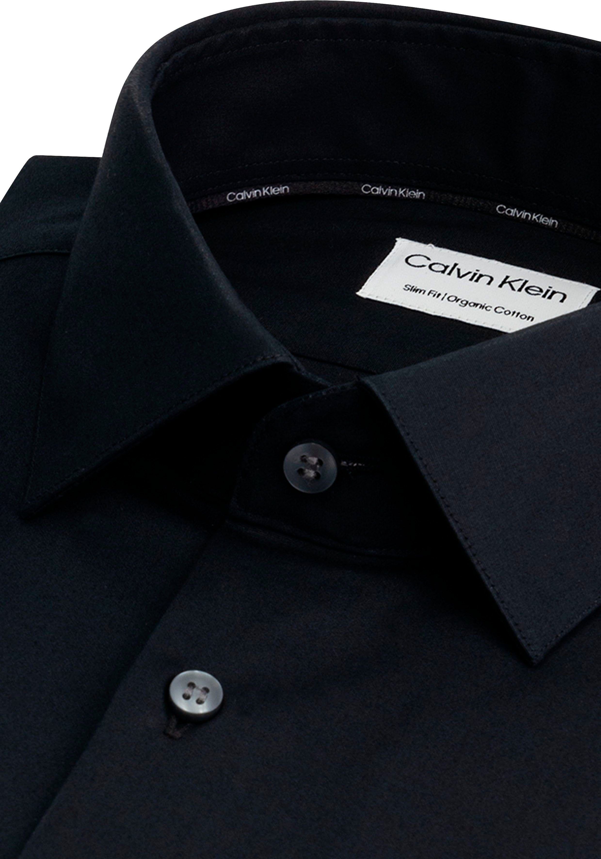 Calvin Klein Businessoverhemd POPLIN STRETCH SLIM SHIRT met kent-kraag, logoprint op borsthoogte