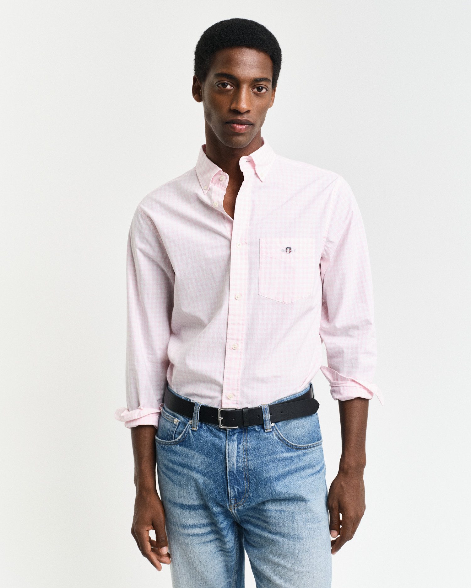 Gant Overhemd met lange mouwen REG POPLIN GINGHAM SHIRT met logoborduursel op borsthoogte