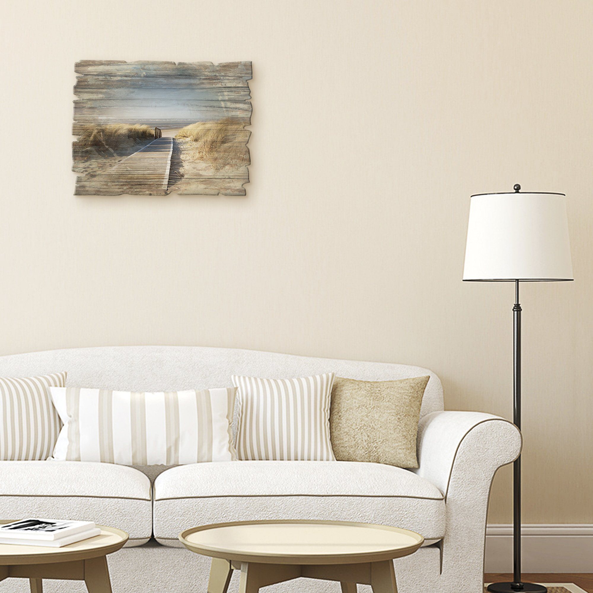 Artland Artprint op hout Noordzeestrand op Langeoog - pier