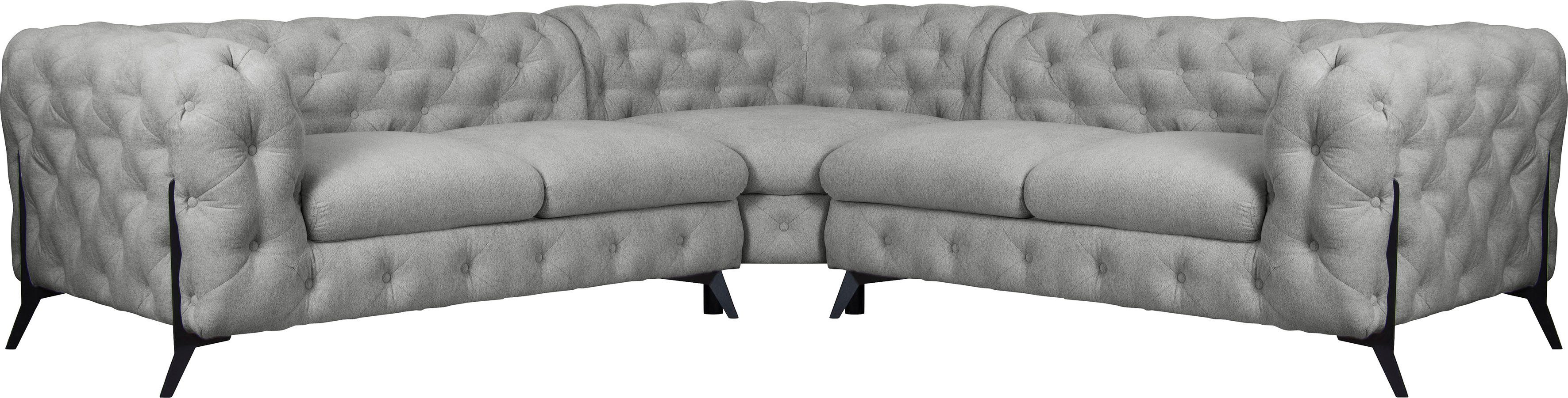 Leonique Chesterfield-bank Amaury L-vorm Chesterfield-look, bxd elk 262 cm, kleur van de poten ter keuze zilver(kleur), chesterfield banken, 264 cm