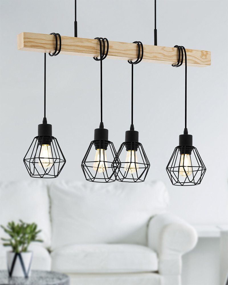 EGLO Hanglamp TOWNSHEND 5 zwart / l70 x h110 x b20 cm / hanglamp van hout en metaal / retro