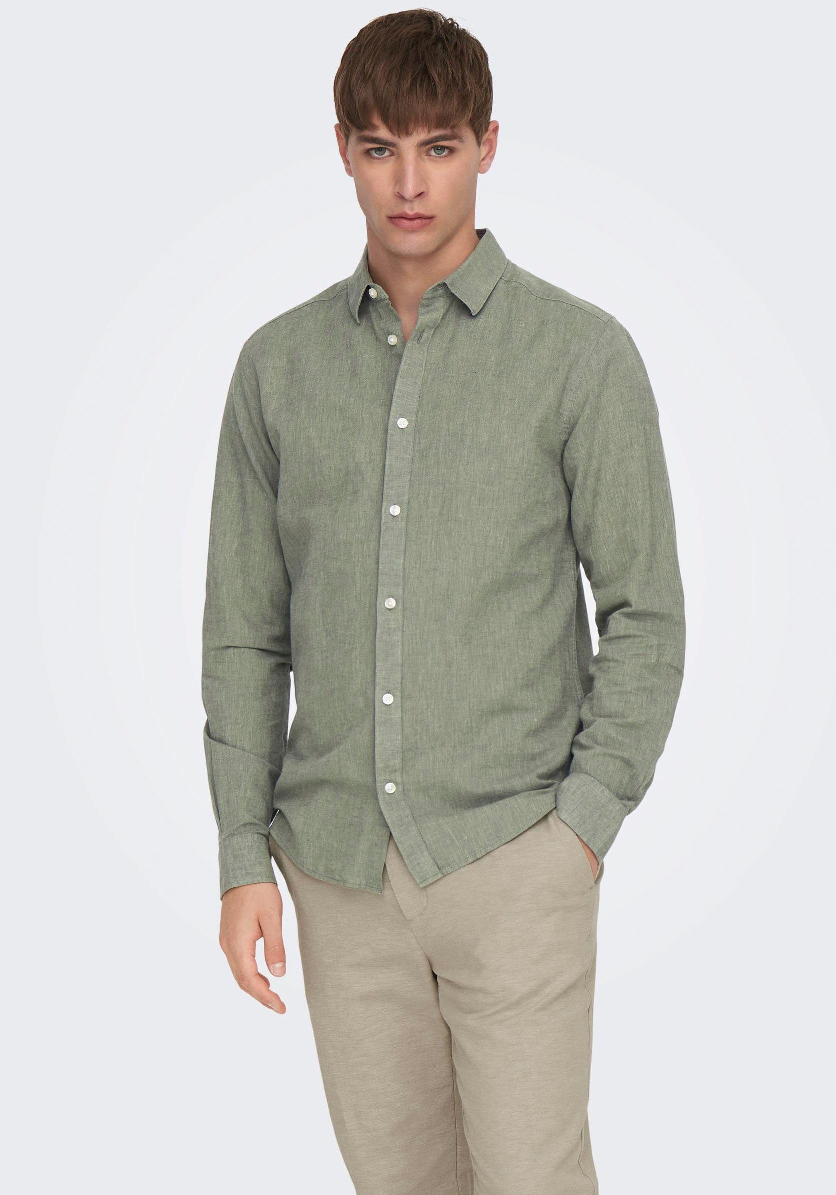 ONLY & SONS Overhemd met lange mouwen ONSCAIDEN LS SOLID LINEN SHIRT NOOS