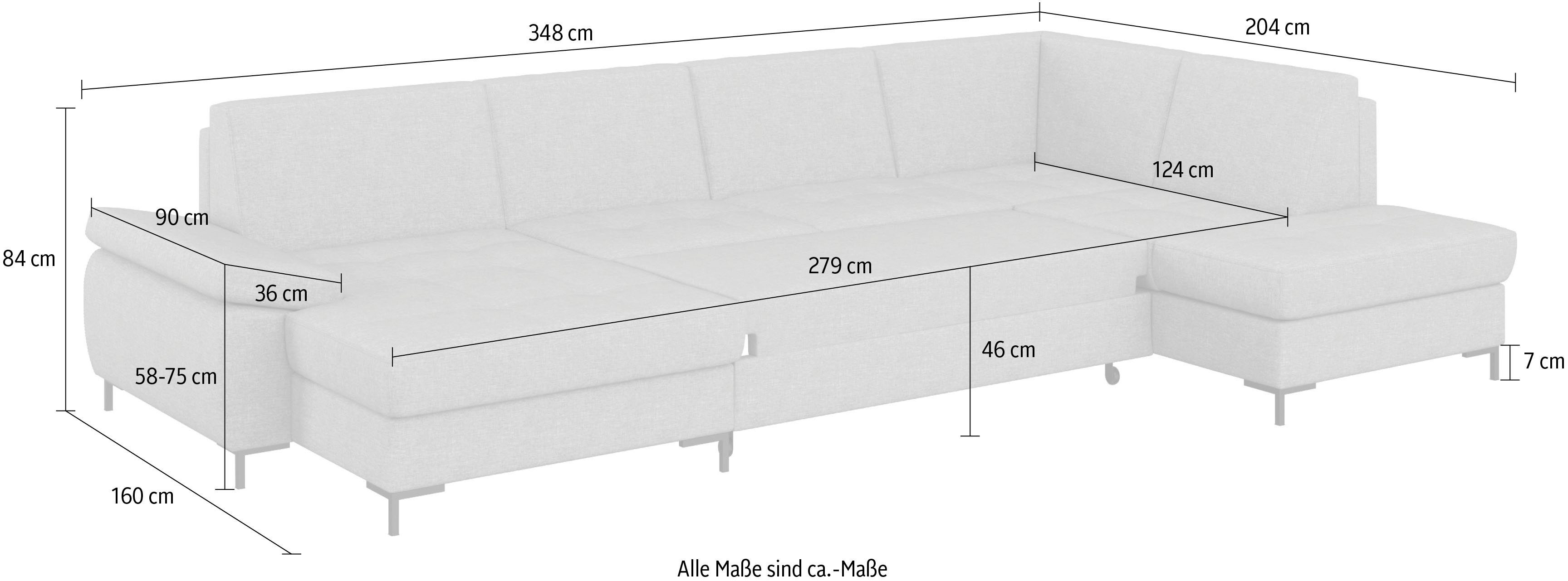 DOMO collection Zithoek Capelo, comfortabel, duidelijke lijnen kenmerken dit ontwerp, U-Vorm met verstelbare armleuningen, naar keuze met slaapfunctie, binnenvering
