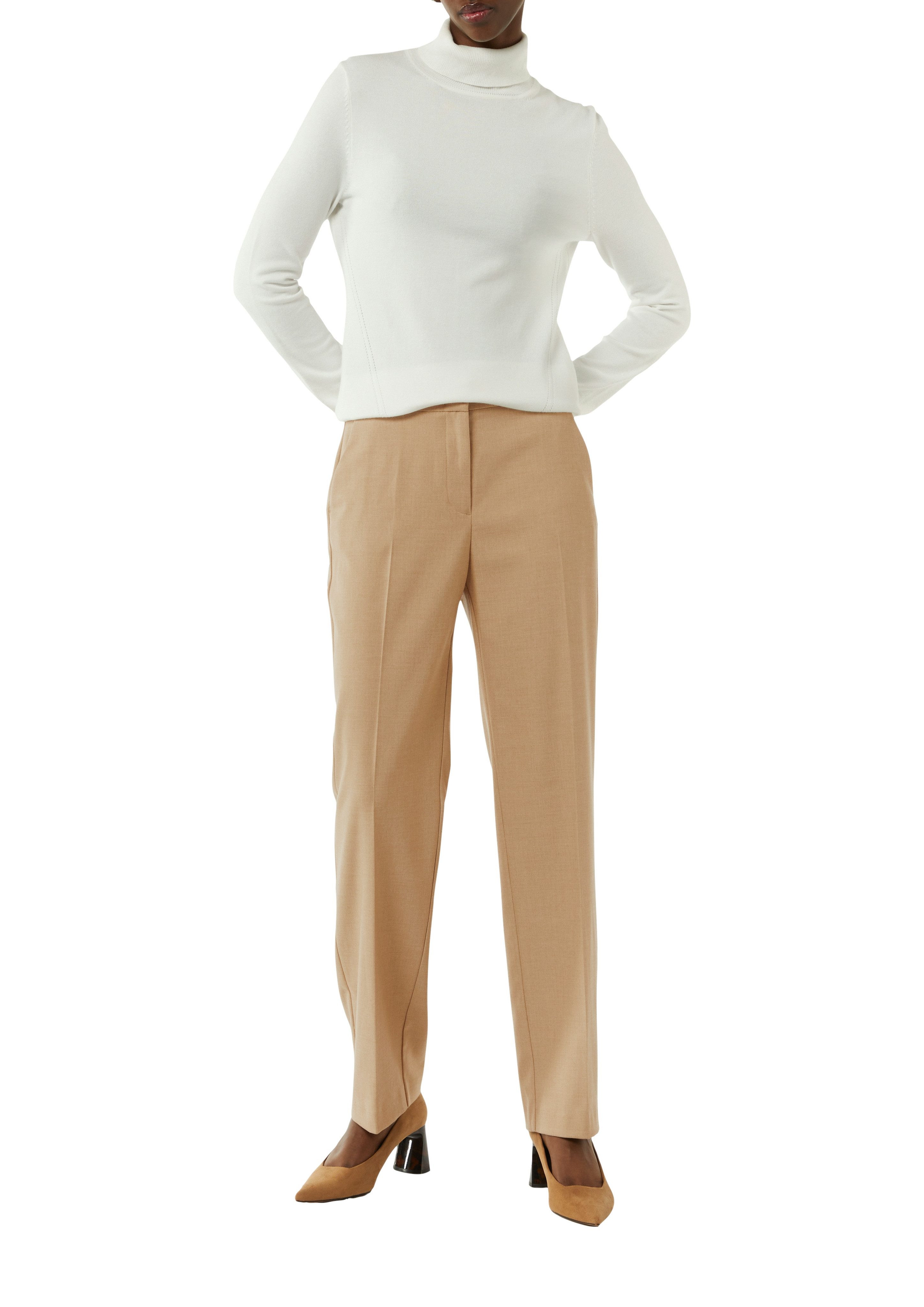 Comma Pantalon met vouw met riemlussen