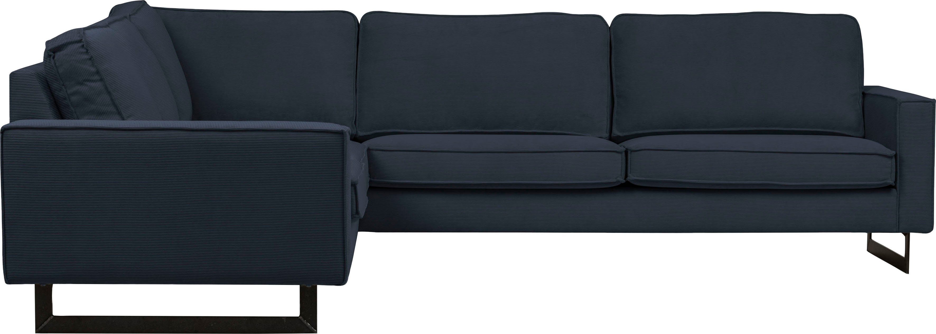 Places of Style Hoekbank Pinto, XXL, 250/290 cm, lange arm, ottomane Cord, chenille, leerlook, met bies, metalen voeten, golfondersteuning