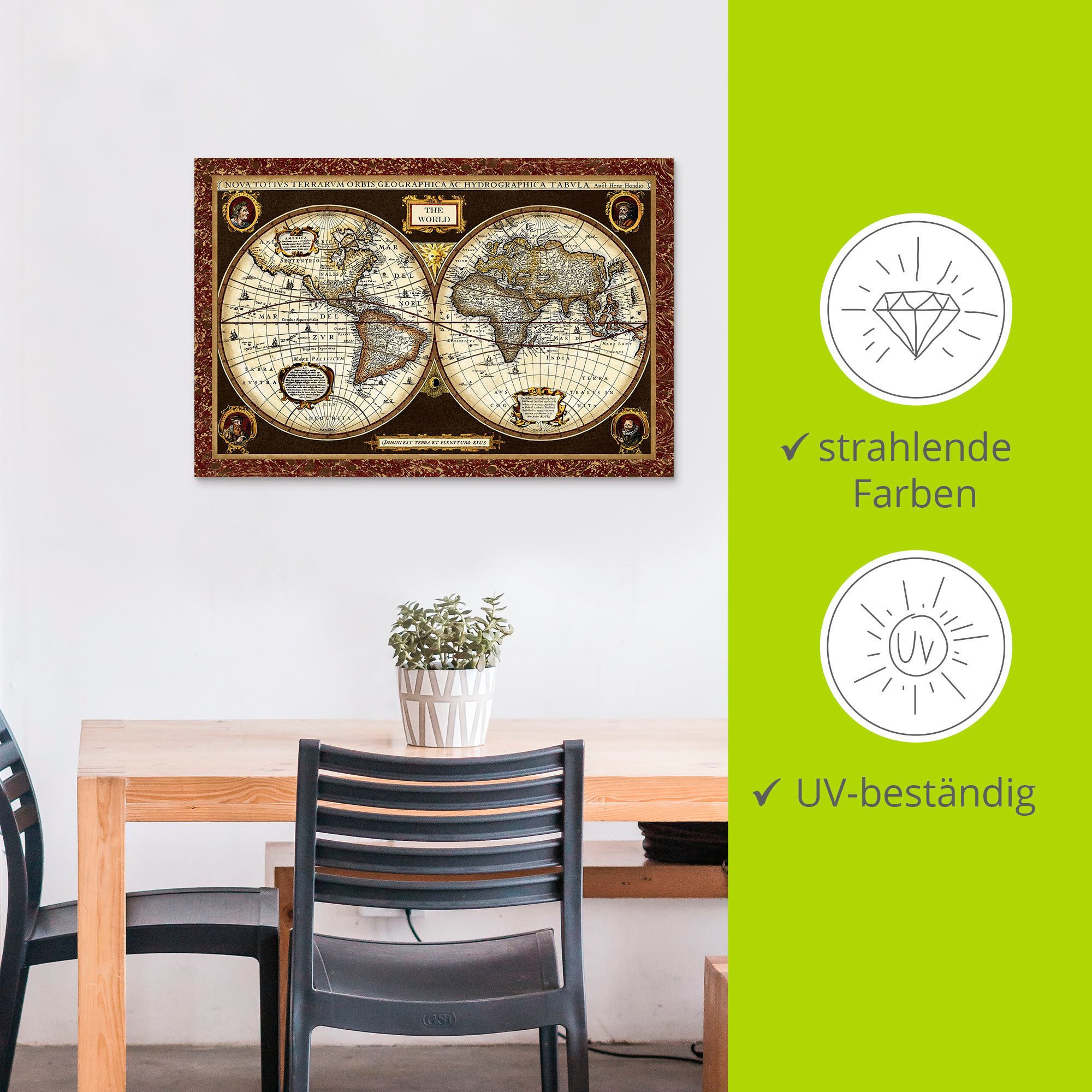 Artland Artprint Wereldkaart als artprint van aluminium, artprint voor buiten, artprint op linnen, poster, muursticker