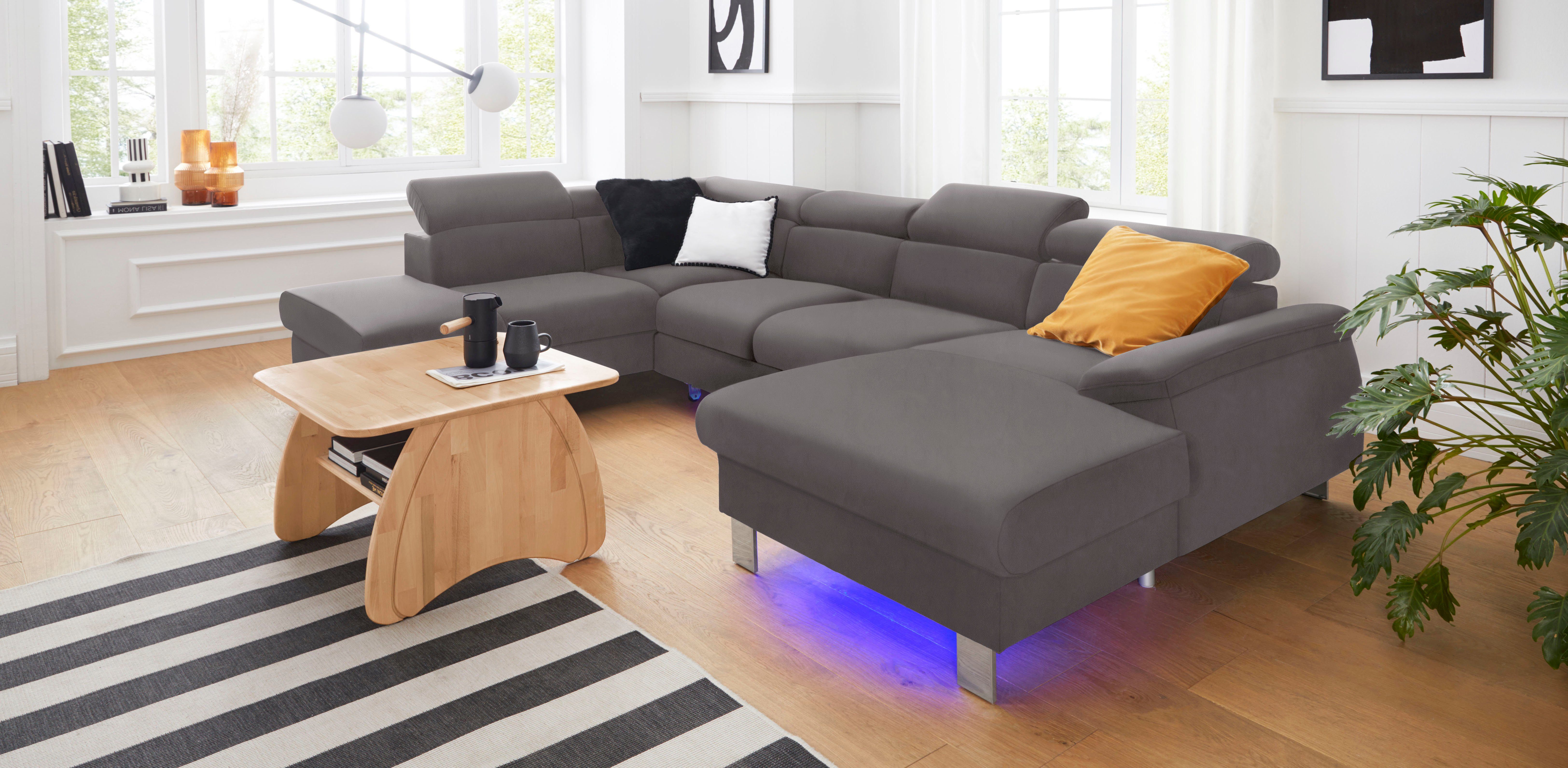 COTTA Zithoek Komaris U-vorm met hoofdeindeverstelling met verstelbare hoofdsteun, naar keuze met slaapfunctie en rgb-led
