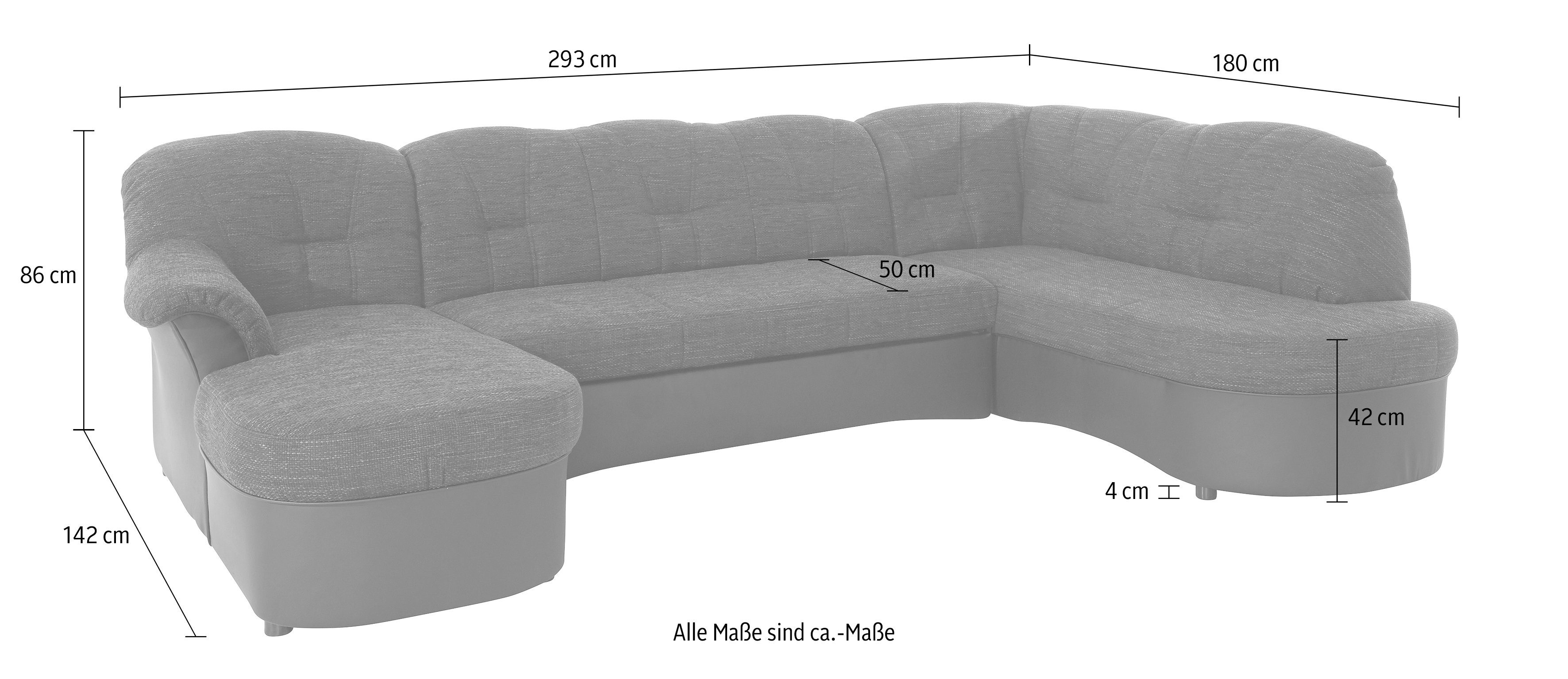 DOMO collection Zithoek Flores ook in leren bekleding, B/D/H: 293/180/86 cm, U-vorm (3 stuks)