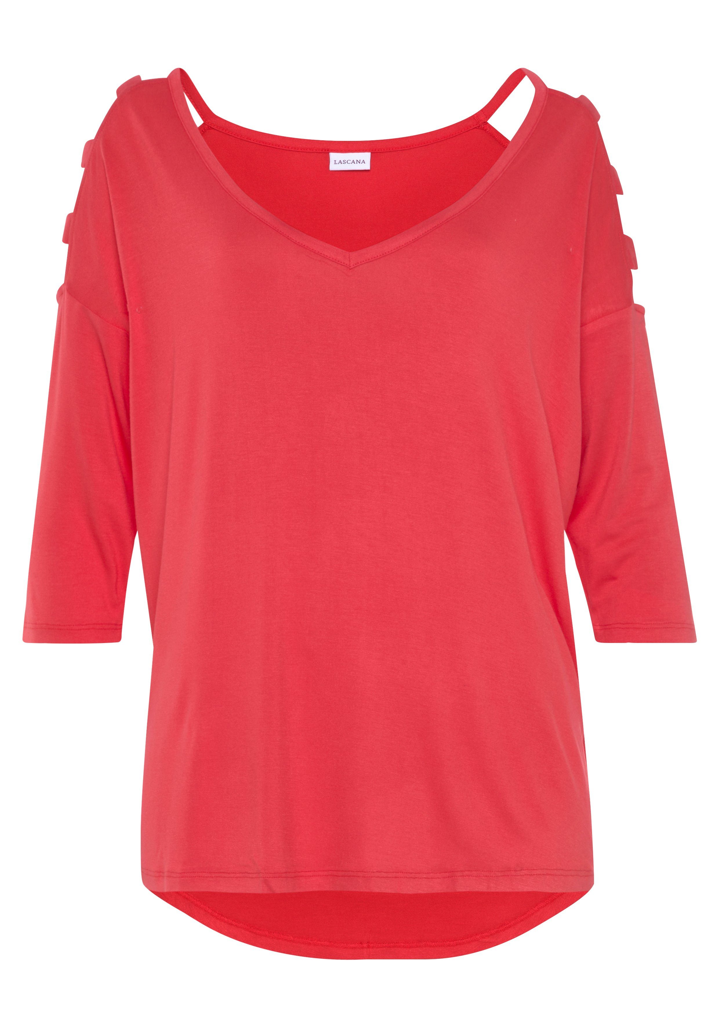 Lascana Shirt met 3/4-mouwen met cut-outs, geplooide lange mouwen, off-the-shoulder