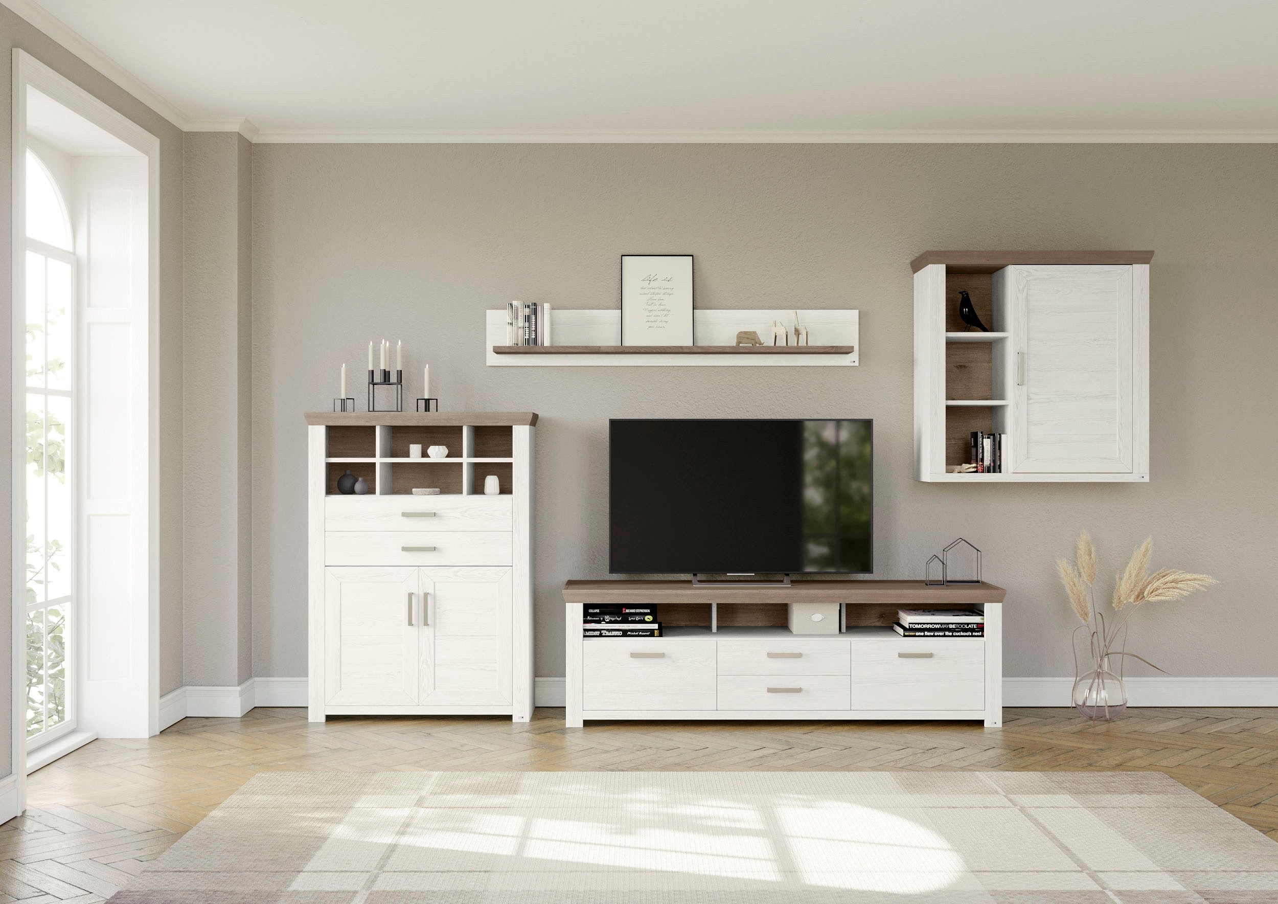 set one by Musterring Wandmeubel York Combinatie 01, in 3 kleurvarianten, totale breedte 374 cm (set, 4-delig)