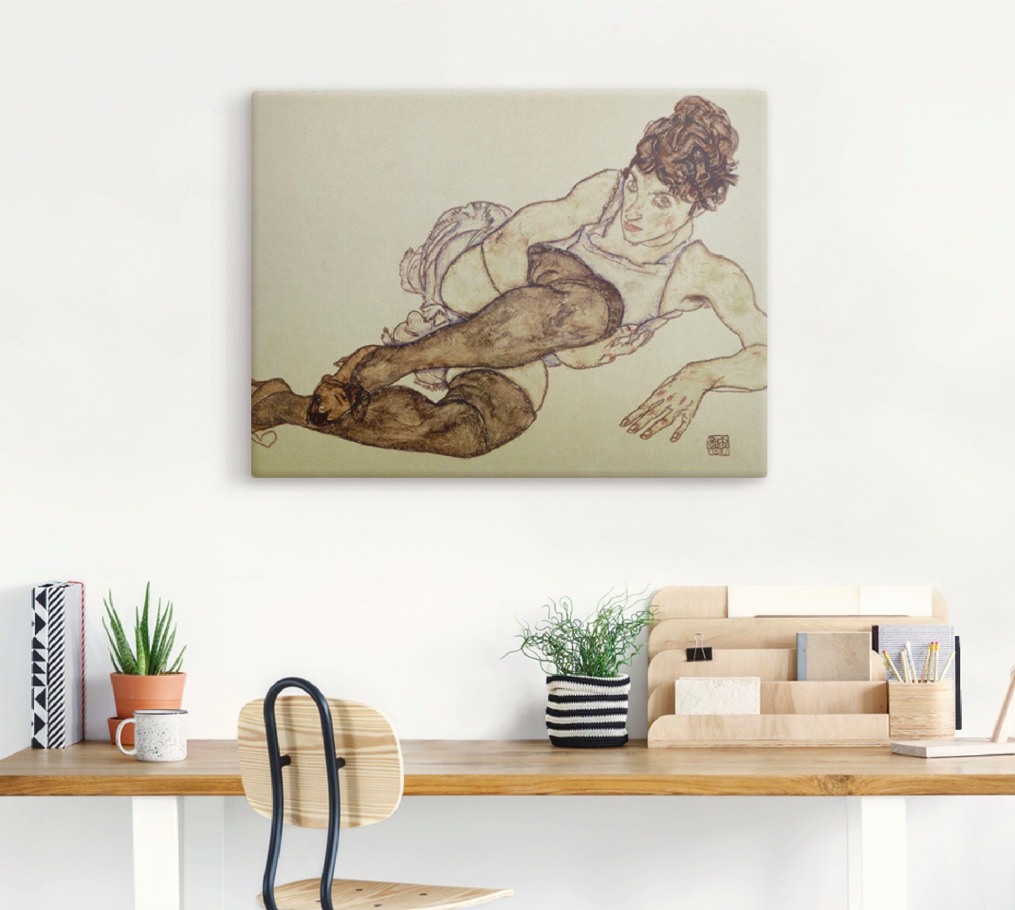 Artland Artprint Liggende mevrouw met groene kousen. 1917 als artprint op linnen in verschillende maten