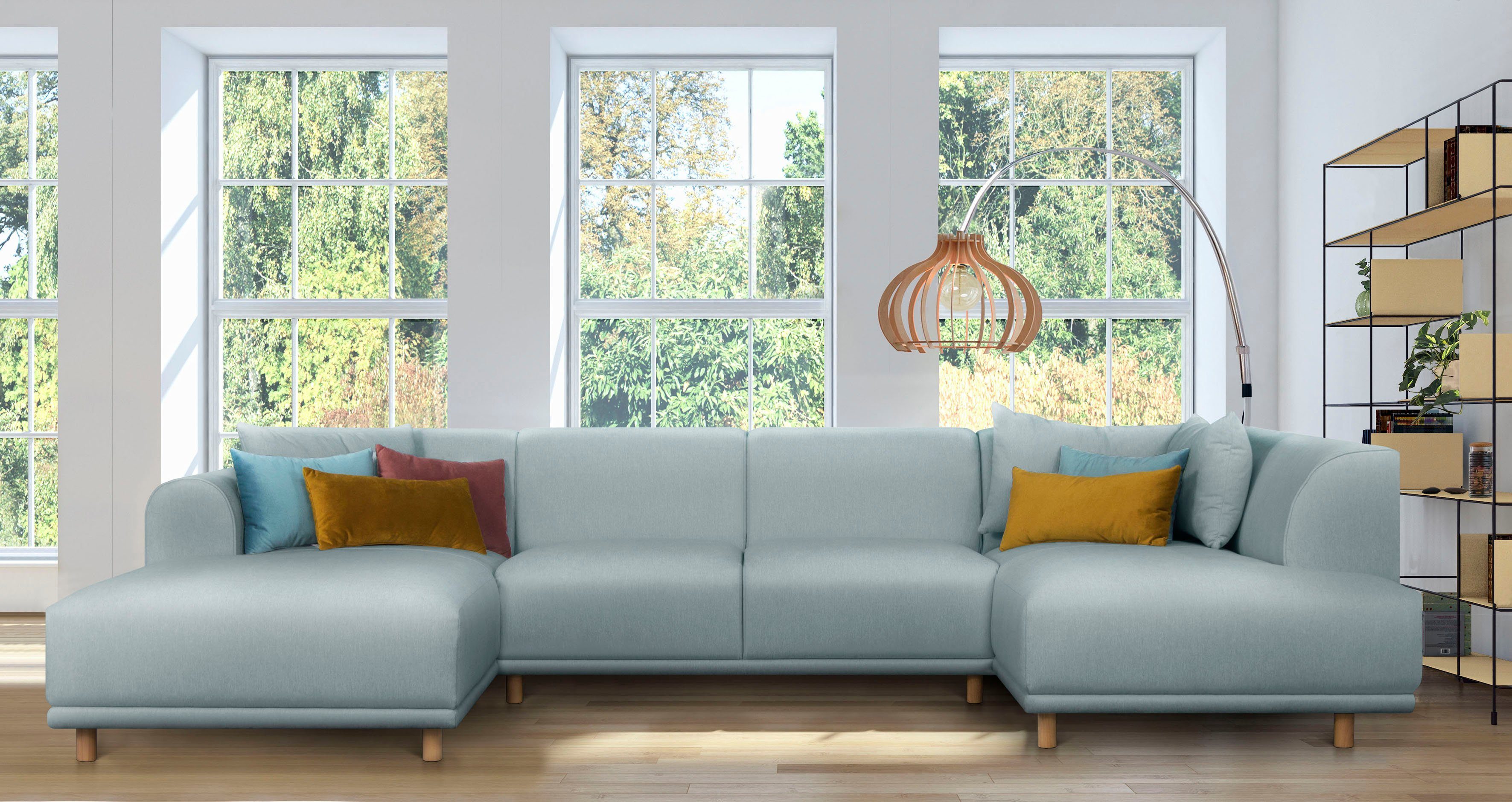 andas Zithoek Maroon U-vorm in een scandinavisch design, met losse kussens