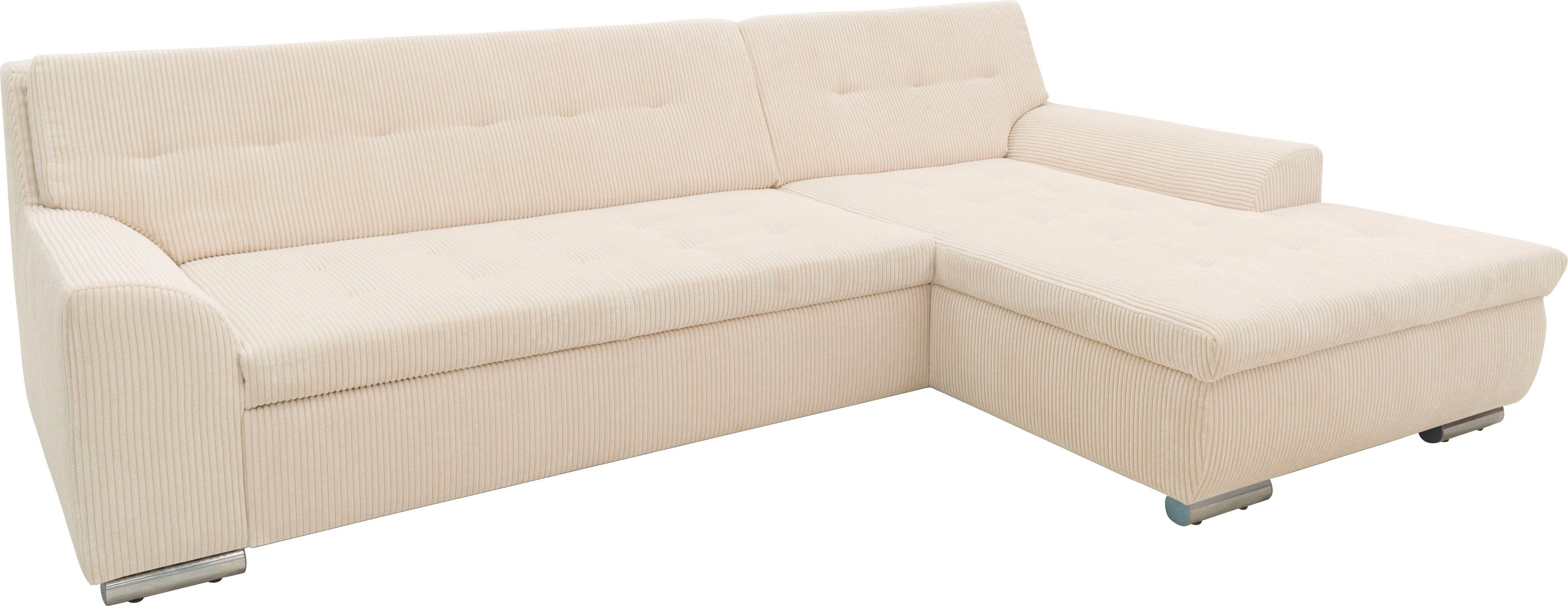 DOMO collection Hoekbank Treviso veel bekledingen, ook in cord, L-vorm, B/D/H: 267/80/83 cm optioneel met slaapbank functie, incl. sierkussens, hoogwaardig doorgestikt patroon