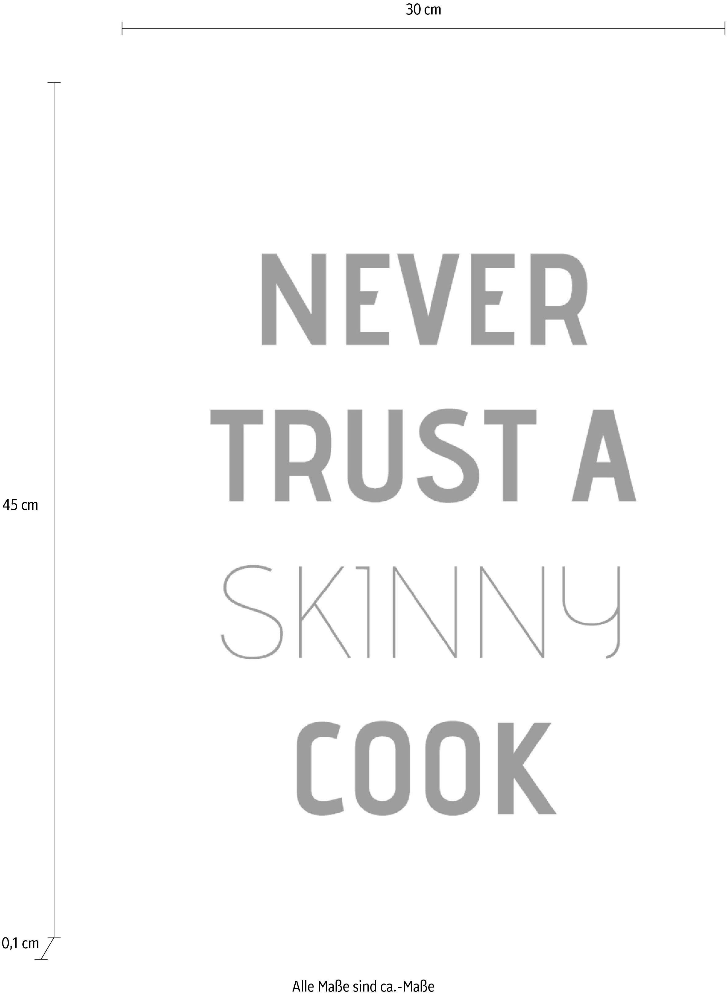 queence Sierobject voor aan de wand Never trust a skinny cook Stalen bord, blikken bord, spreuk, grappig, wanddecoratie, retro, 20x30cm