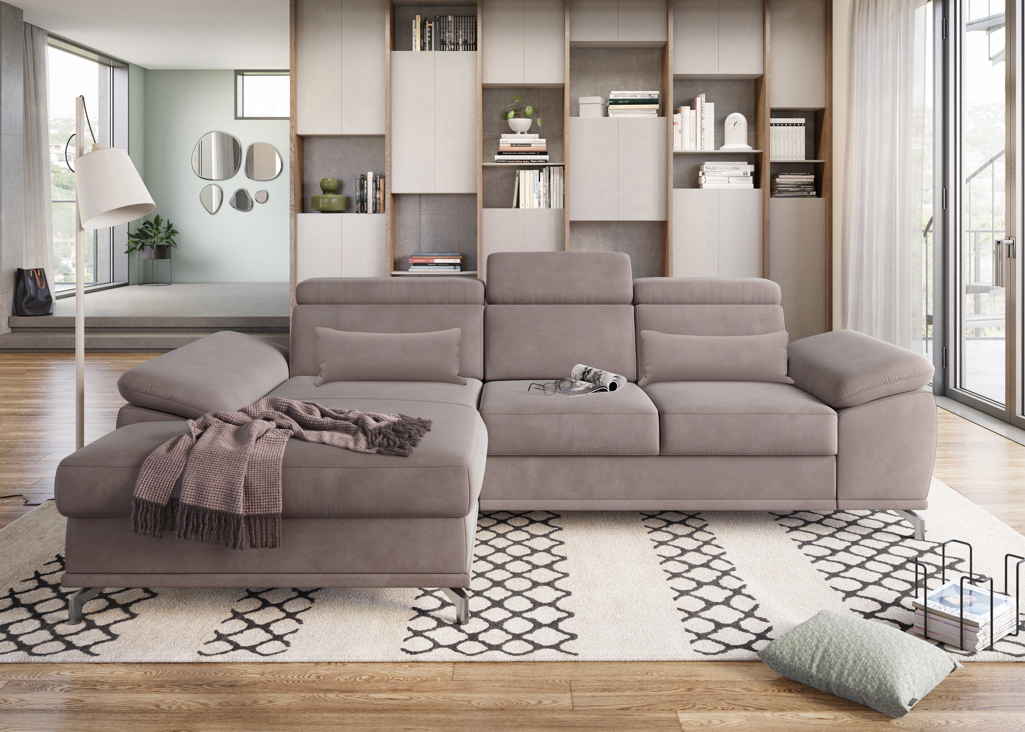 sit&more Hoekbank Cabrio L-vorm, met zitdiepteverstelling, arm- en hoofdsteunverstelling