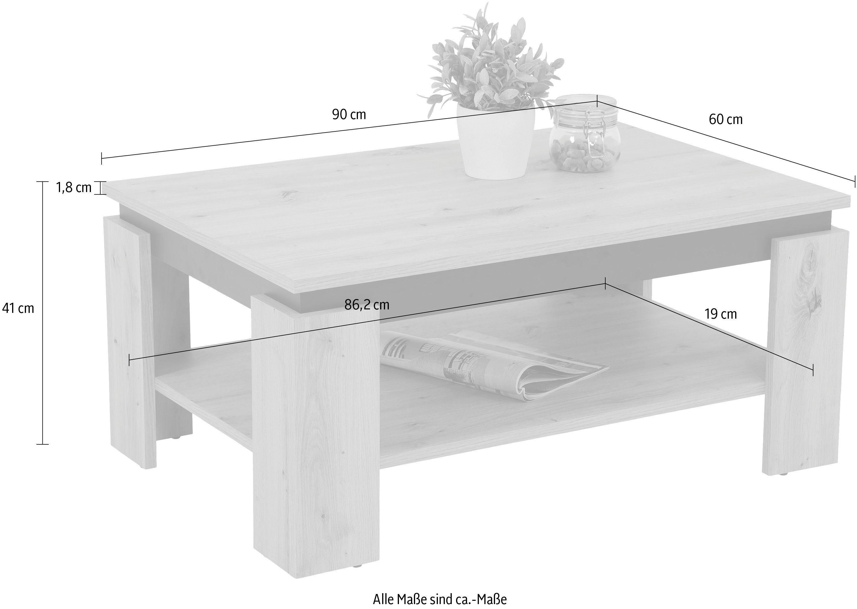 HELA Salontafel TIM met plank, vierkant of rechthoekig