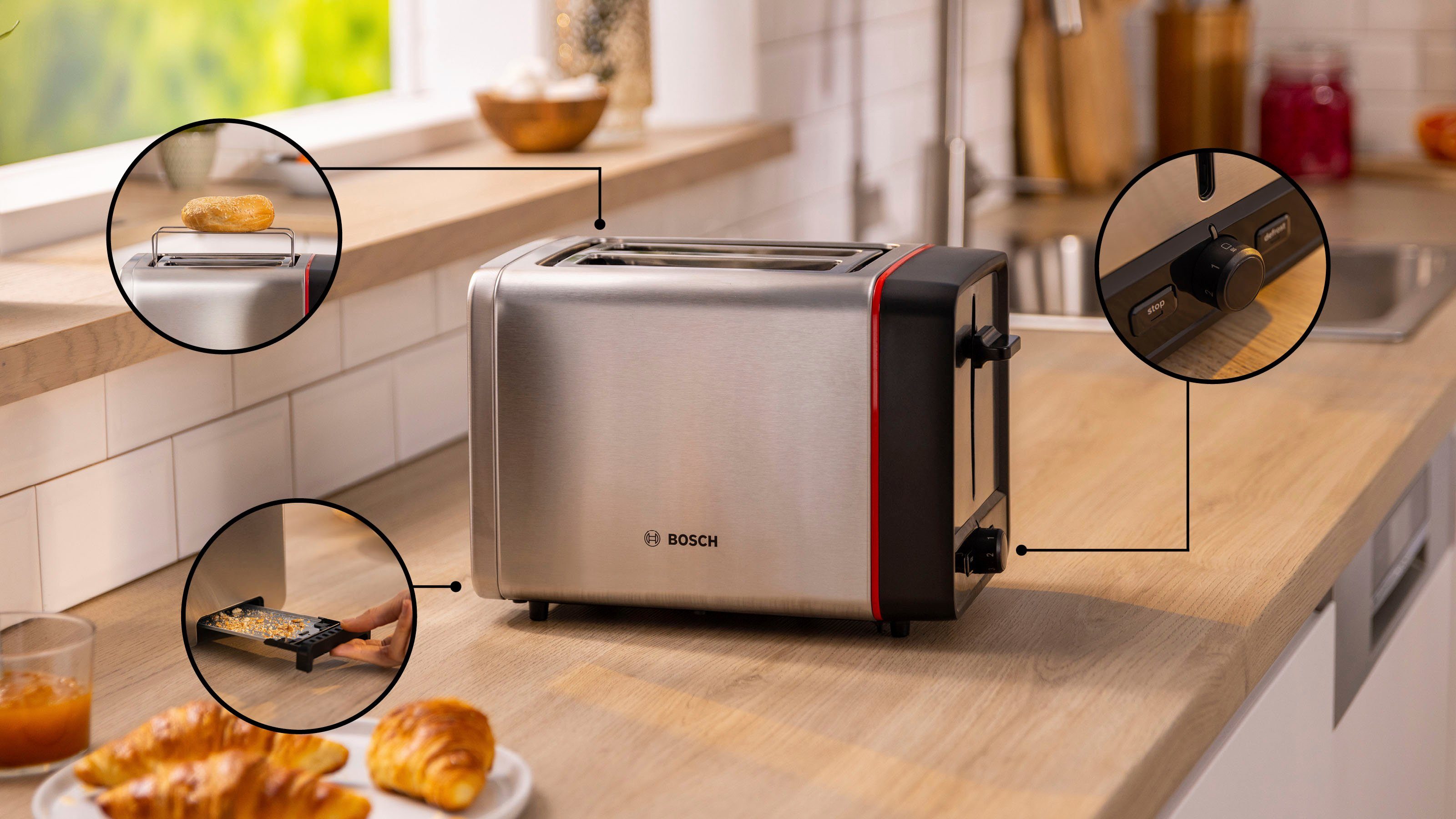 BOSCH Toaster MyMoment TAT6M420 geïntegreerde opzet voor broodjes, ontdooi/opwarmfunctie, brood centreren