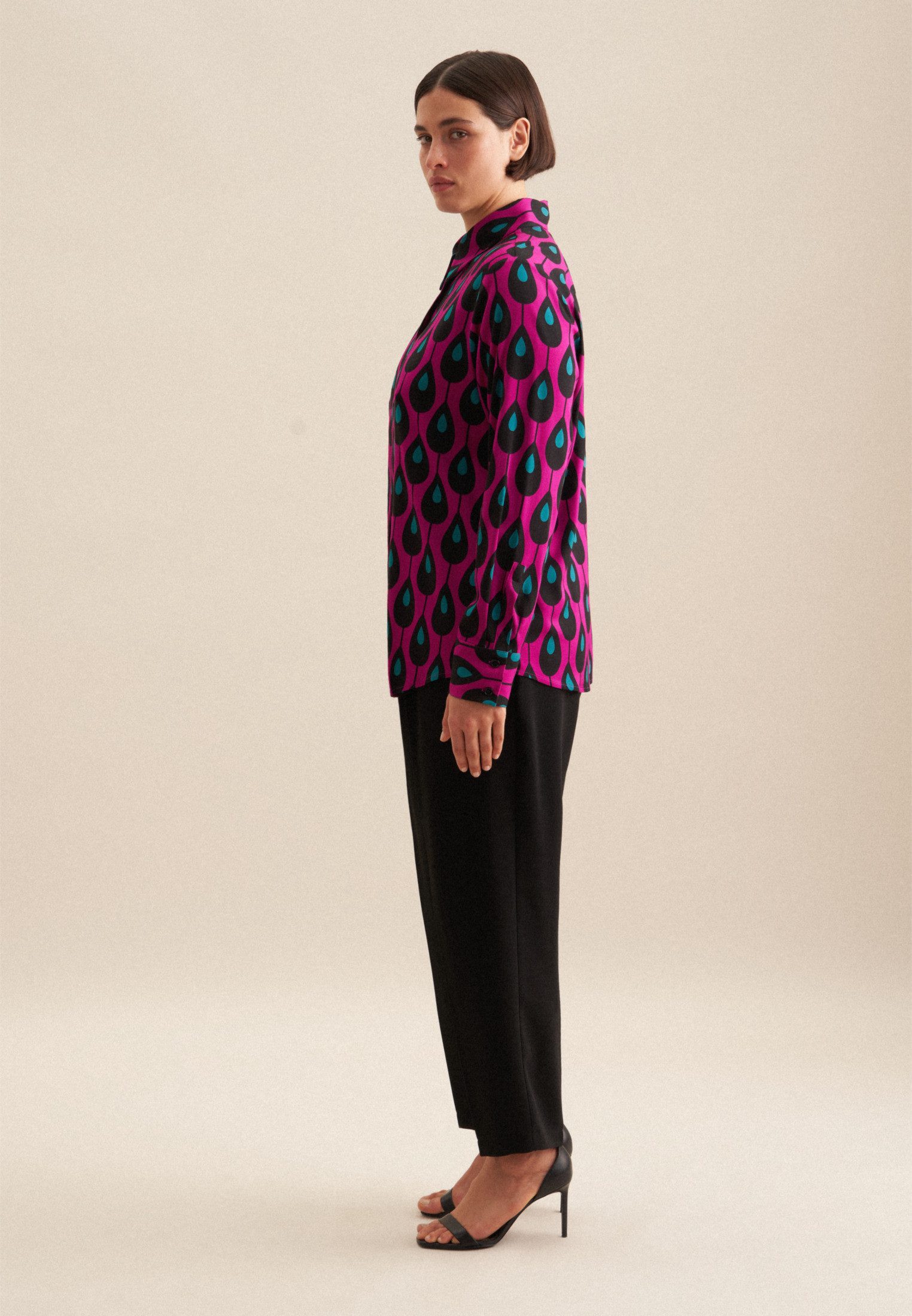 seidensticker Overhemdblouse Zwarte roos Lange mouwen kraag print